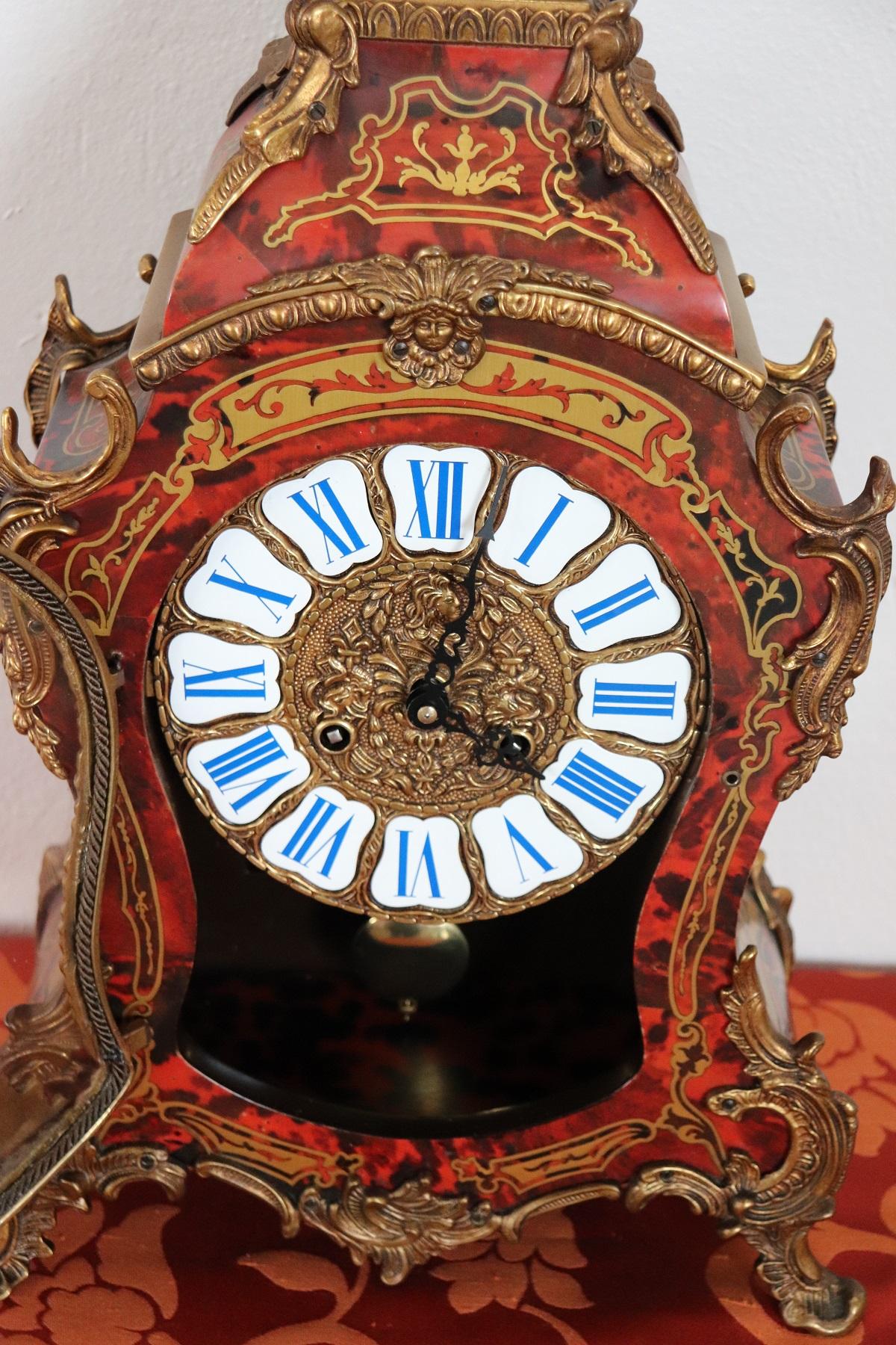 20th Century French Boulle Louis XV Style Table Clock Pendule 3