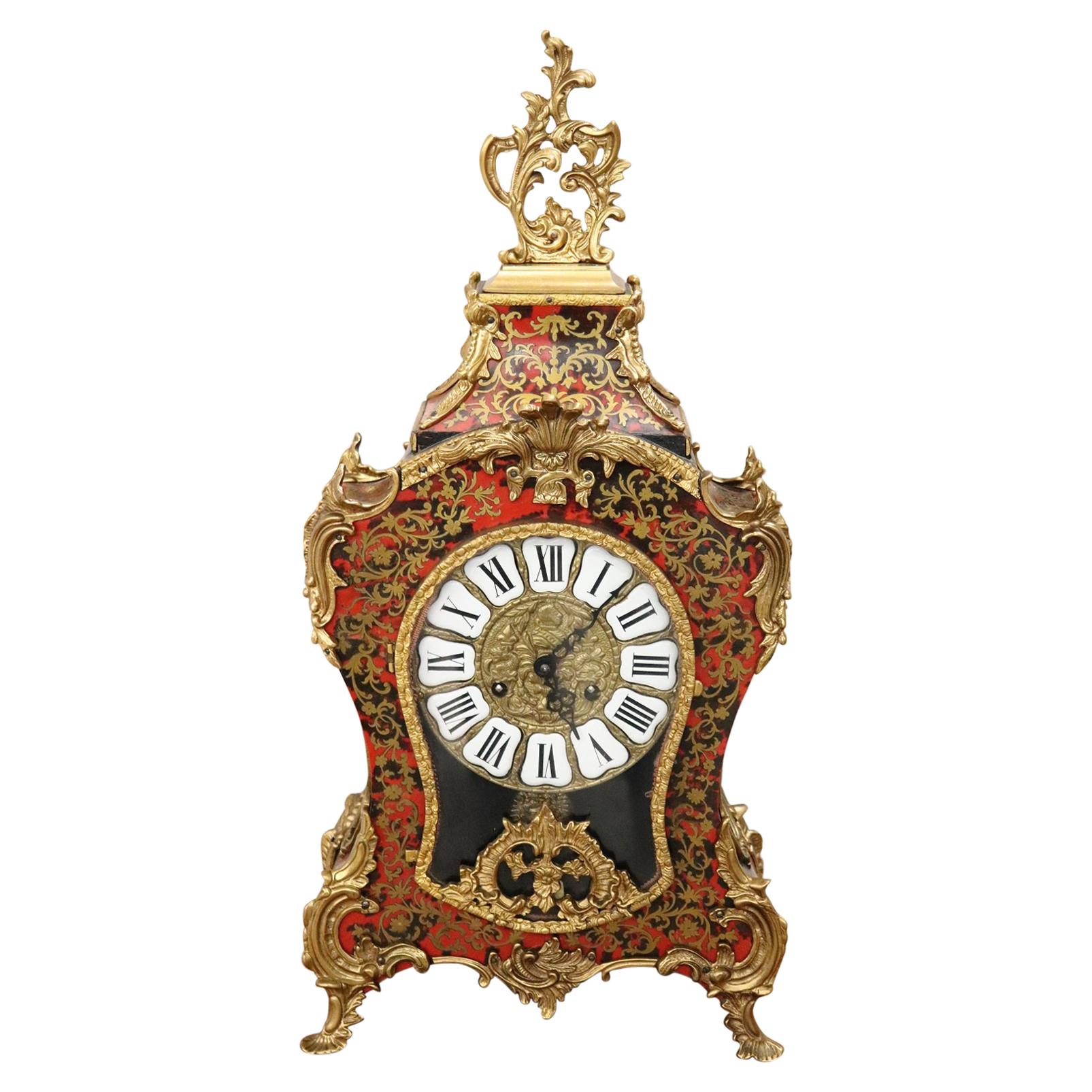 20th Century French Boulle Louis XV Style Table Clock Pendule