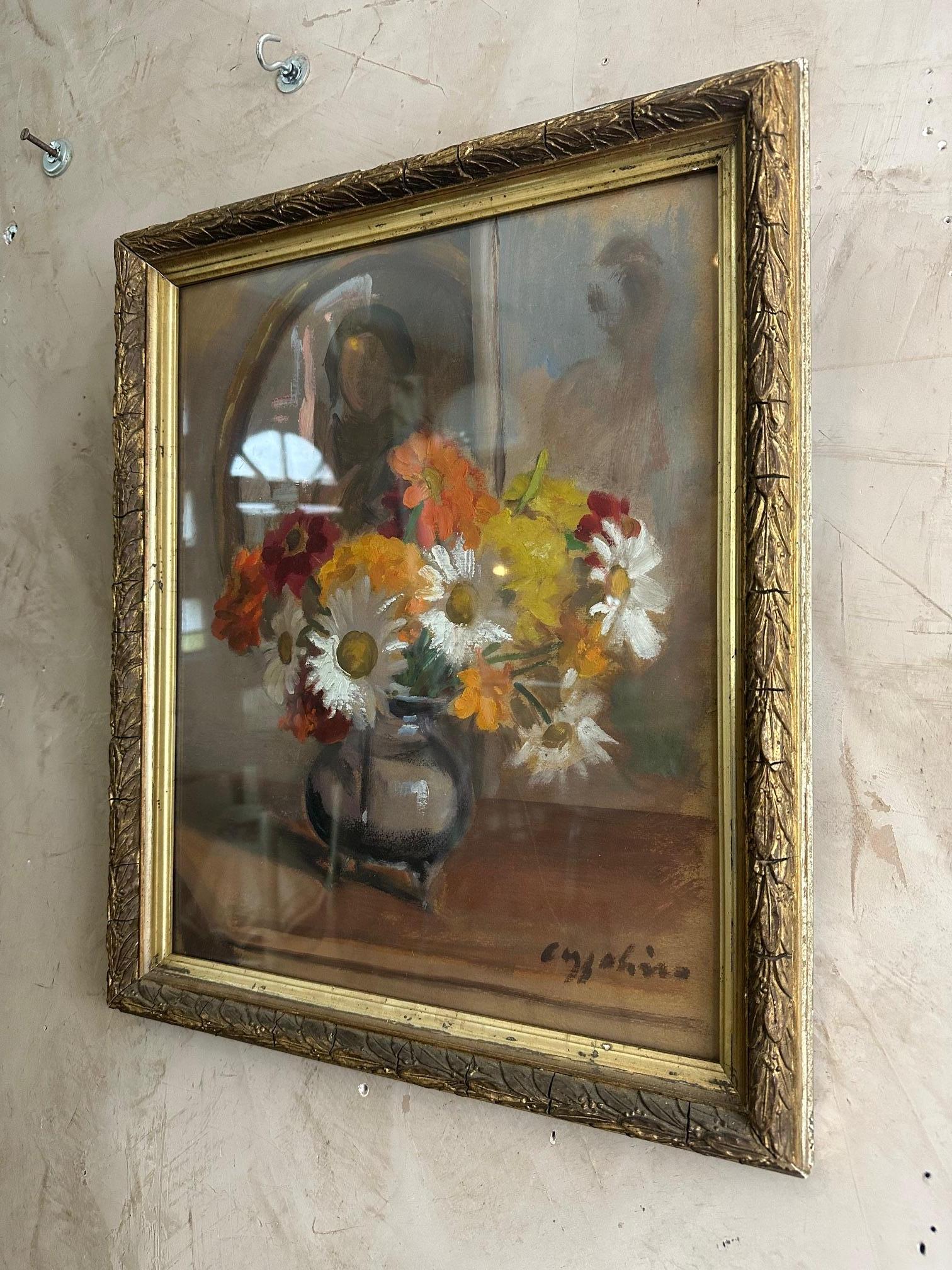 20th century French Bouquet of Flowers Painting, 1940S For Sale 2