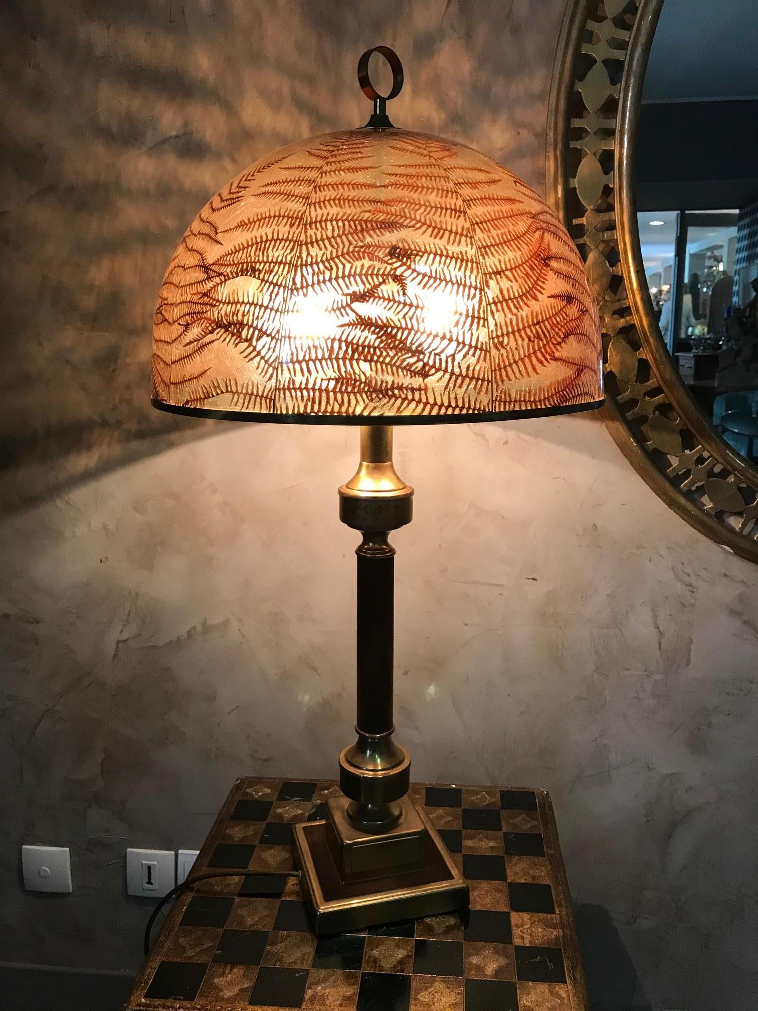 20th Century French Brass and Ferns Table Lamp, 1970s In Good Condition In LEGNY, FR