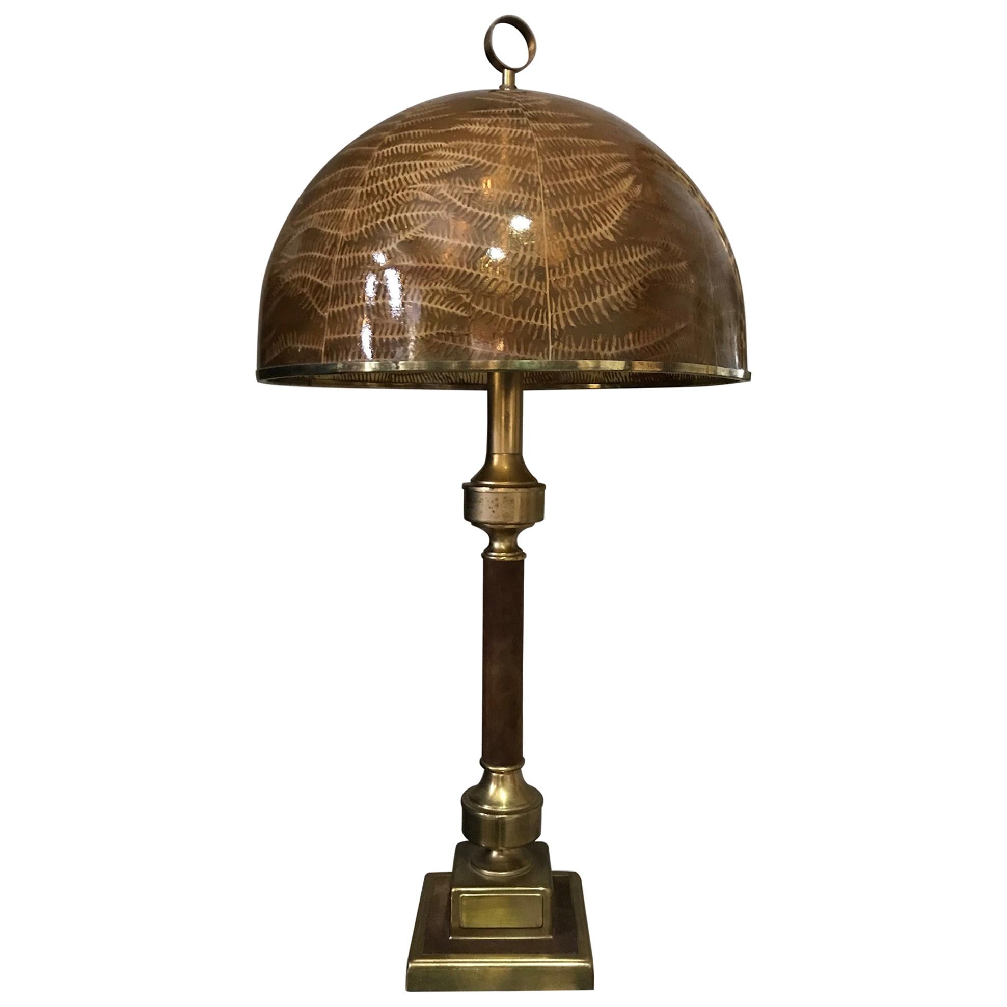 20th Century French Brass and Ferns Table Lamp, 1970s