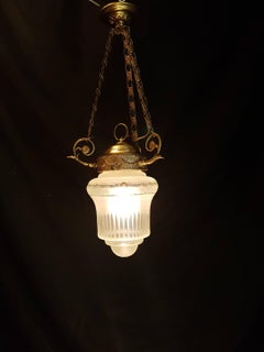 20th Century French Brass and Frosted Cut-Glass Lantern