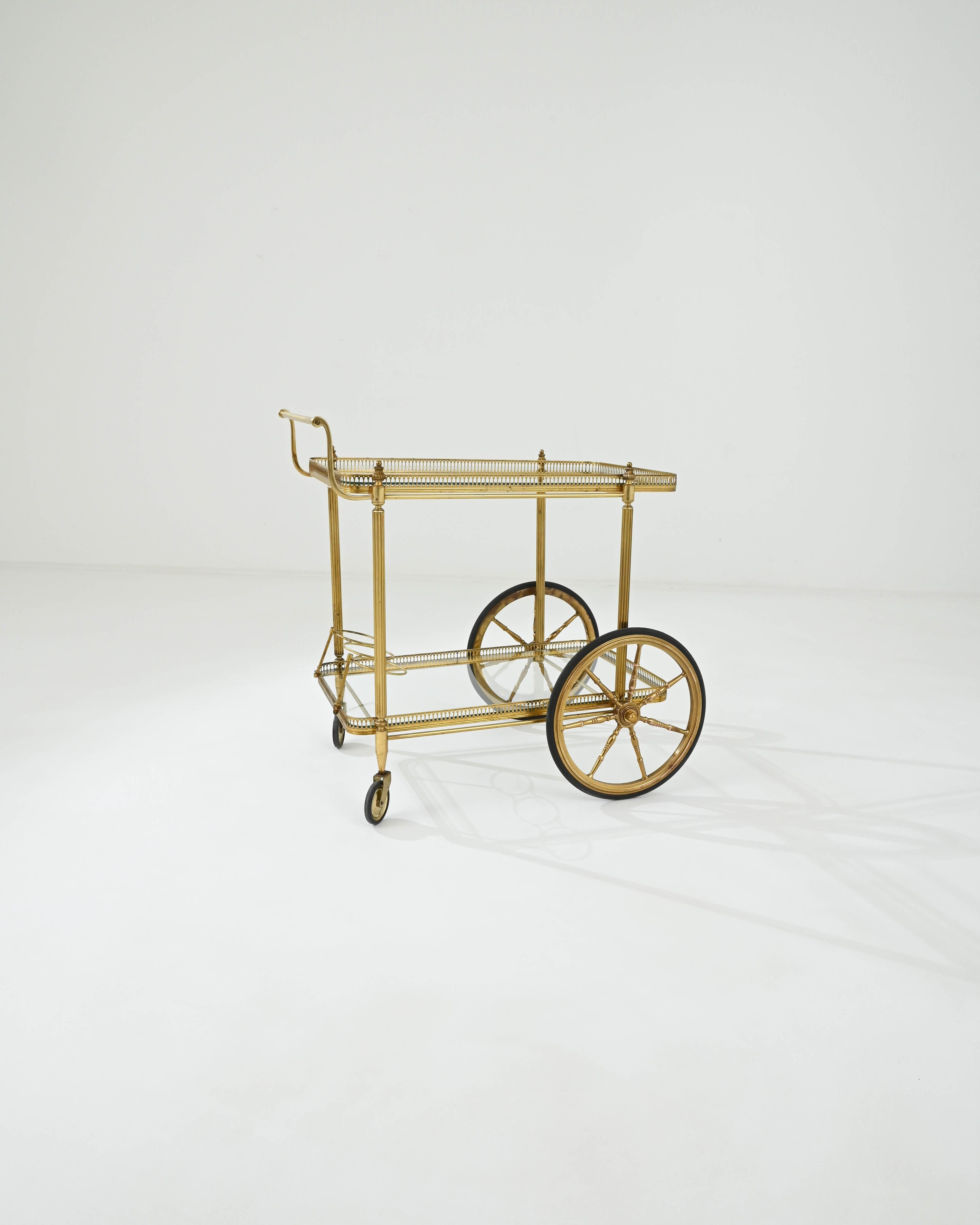 20th Century French Brass and Glass Bar Cart  In Good Condition In High Point, NC