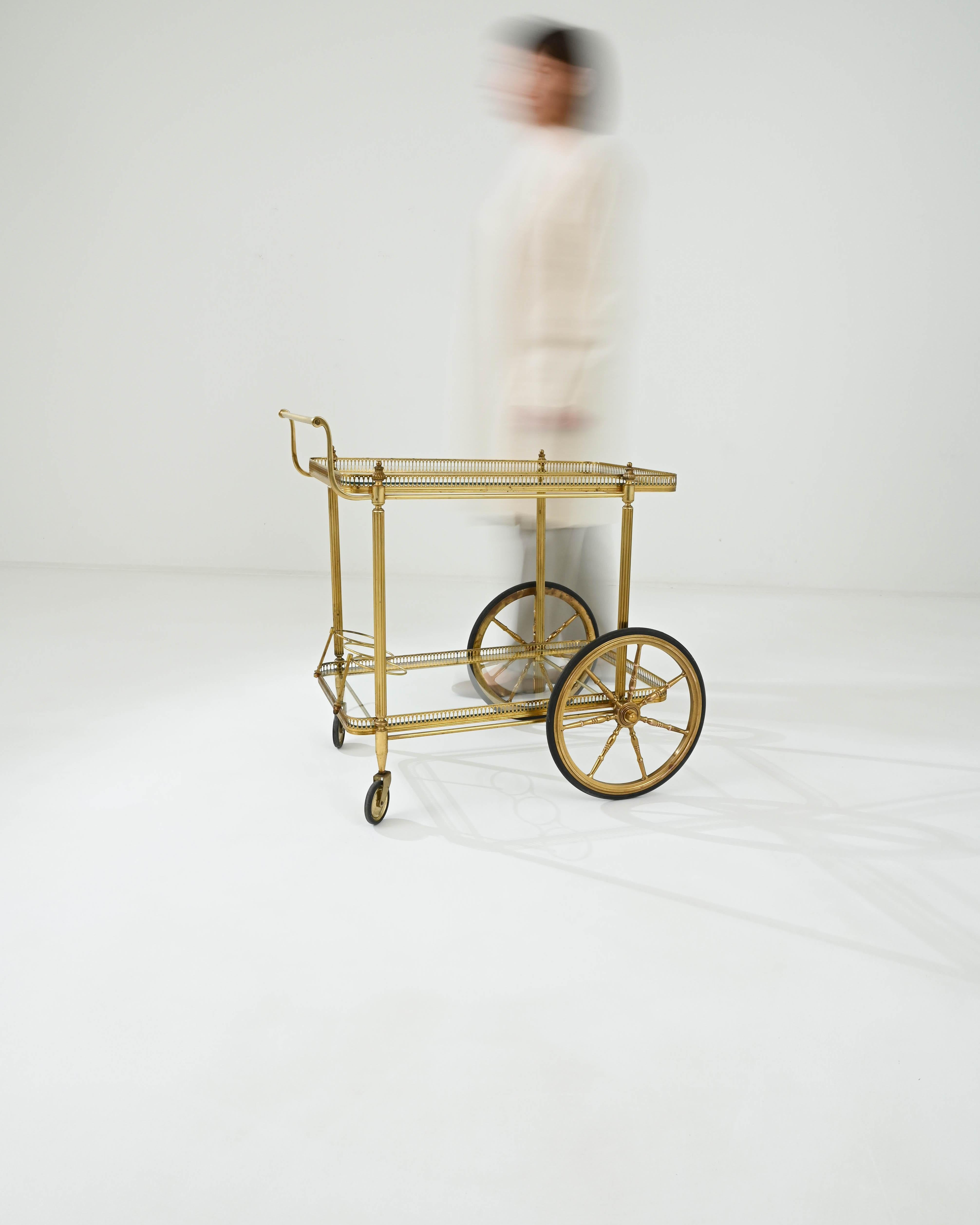 20th Century French Brass and Glass Bar Cart  1