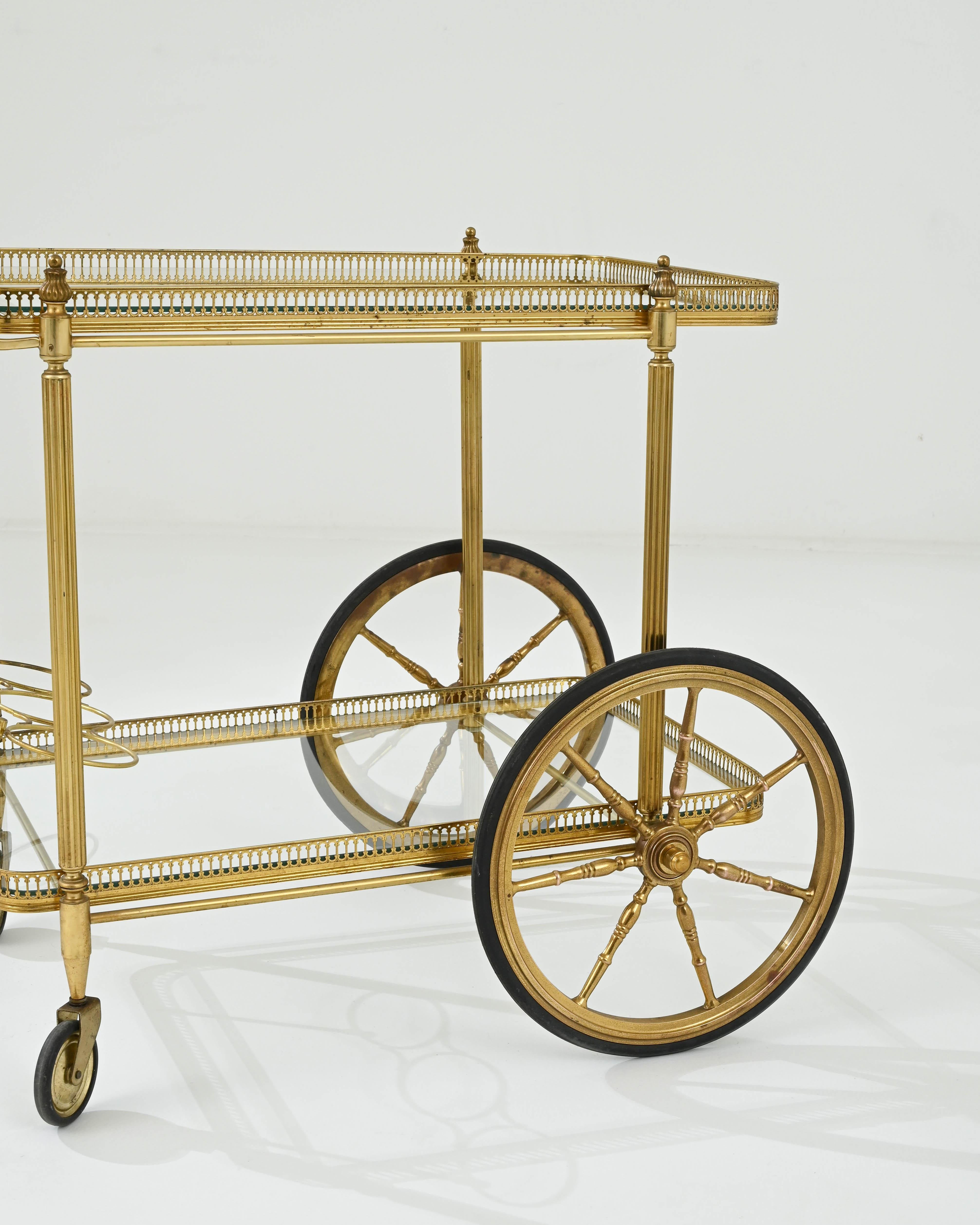 20th Century French Brass and Glass Bar Cart  2