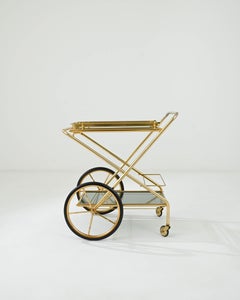 Carrello da bar in ottone e vetro del XX secolo su ruote