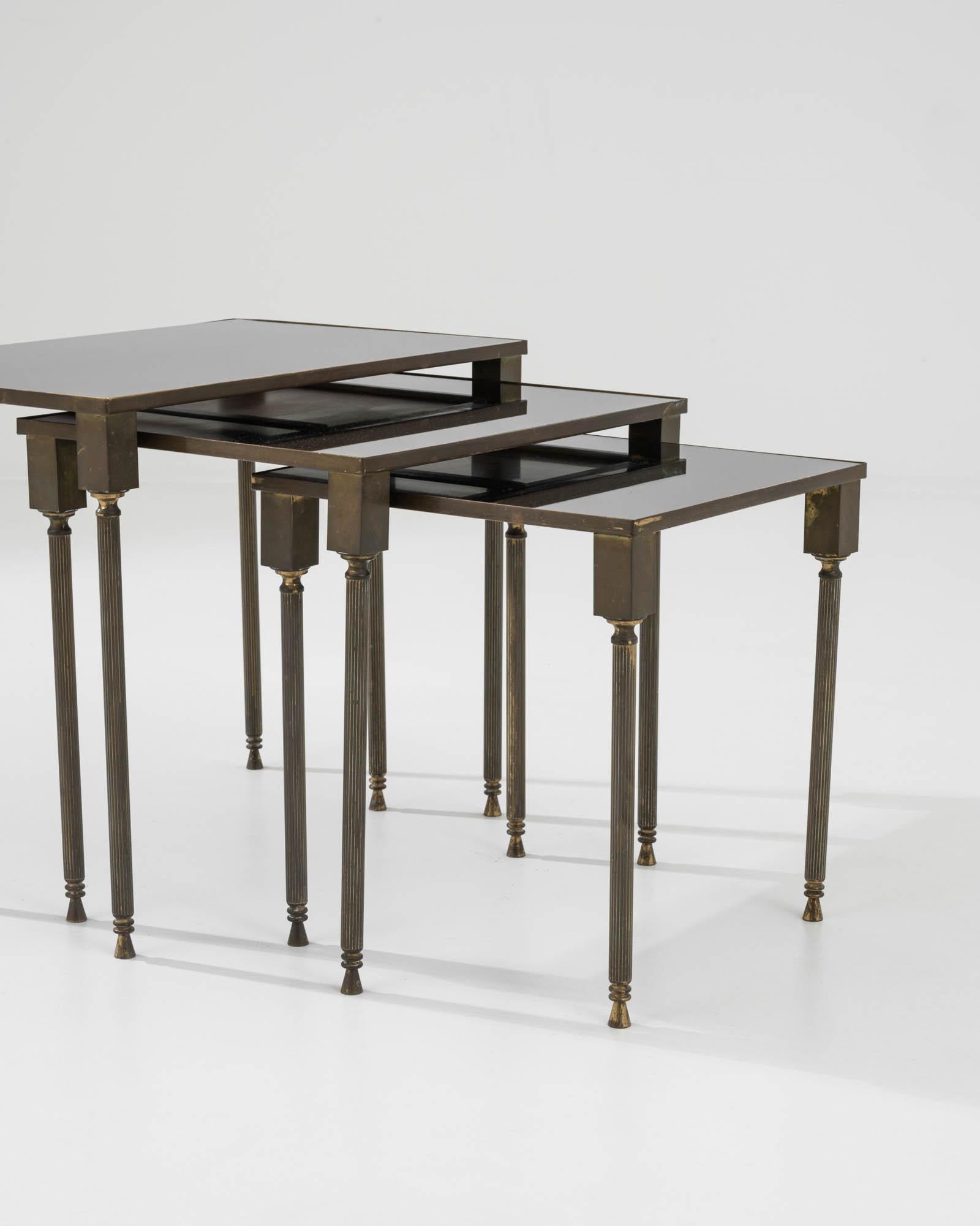 20th Century French Brass and Glass Nesting Tables, Set of Three For Sale 7