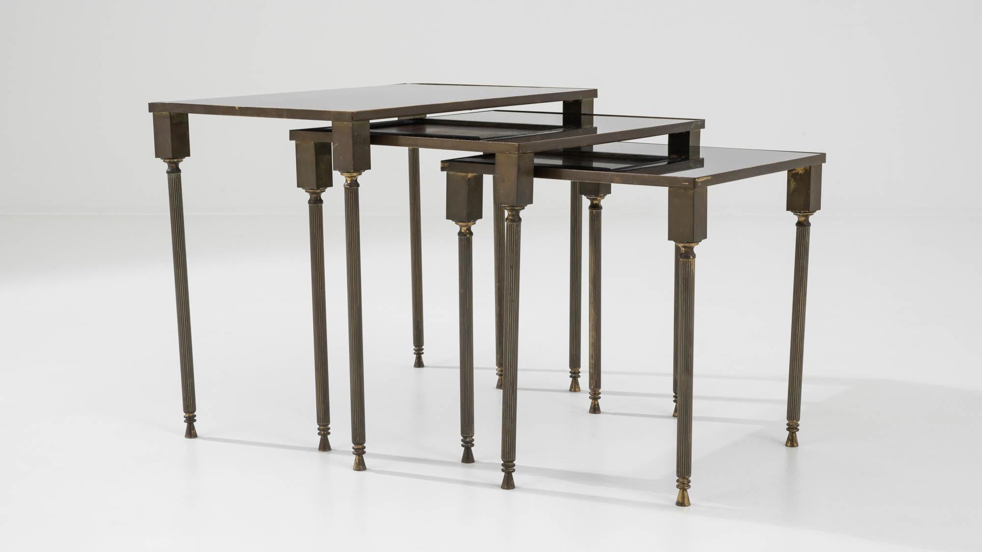 20th Century French Brass and Glass Nesting Tables, Set of Three For Sale 8