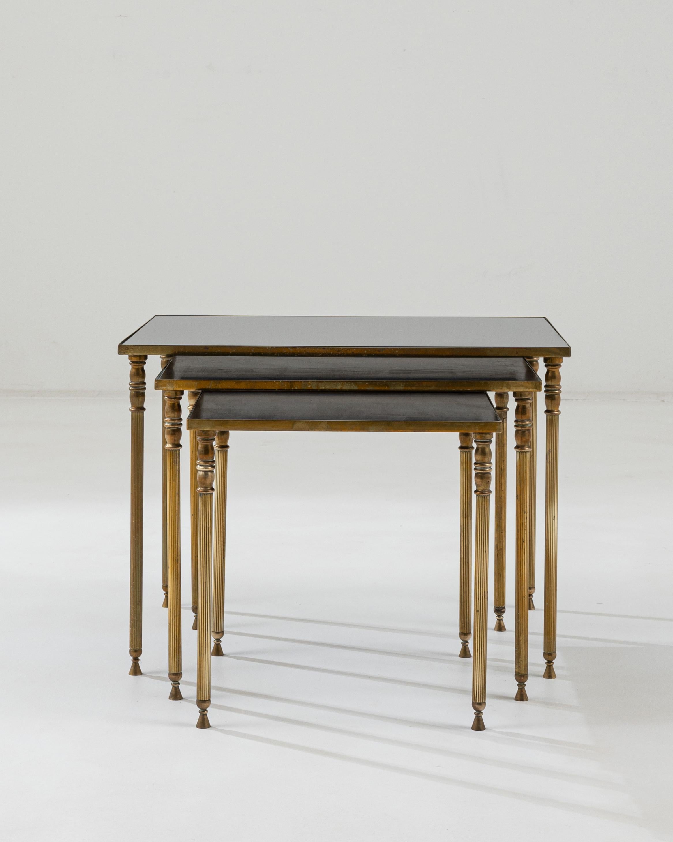 20th Century French Brass and Glass Nesting Tables, Set of Three For Sale 2