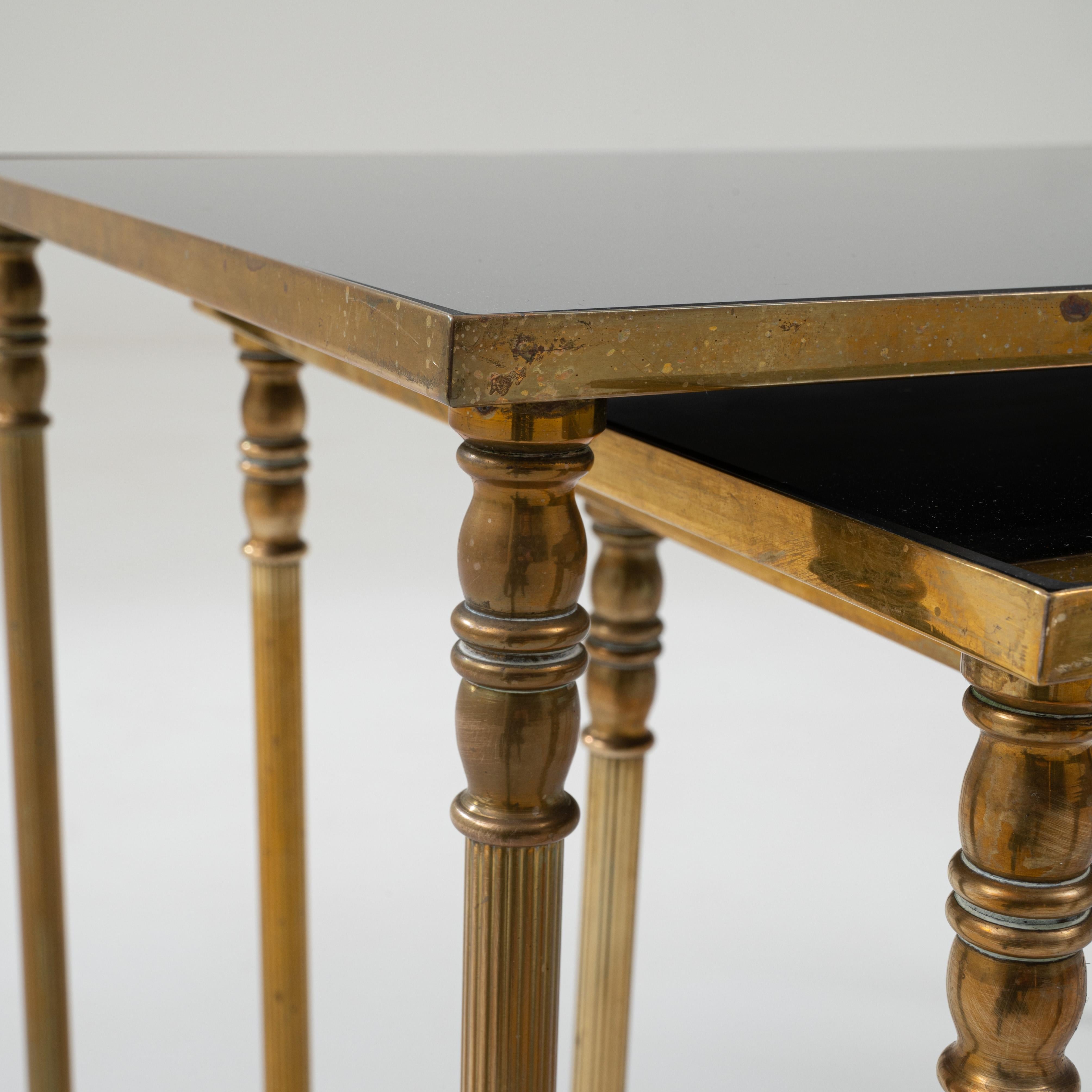 20th Century French Brass and Glass Nesting Tables, Set of Three For Sale 5