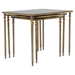 20th Century French Brass and Glass Nesting Tables, Set of Three