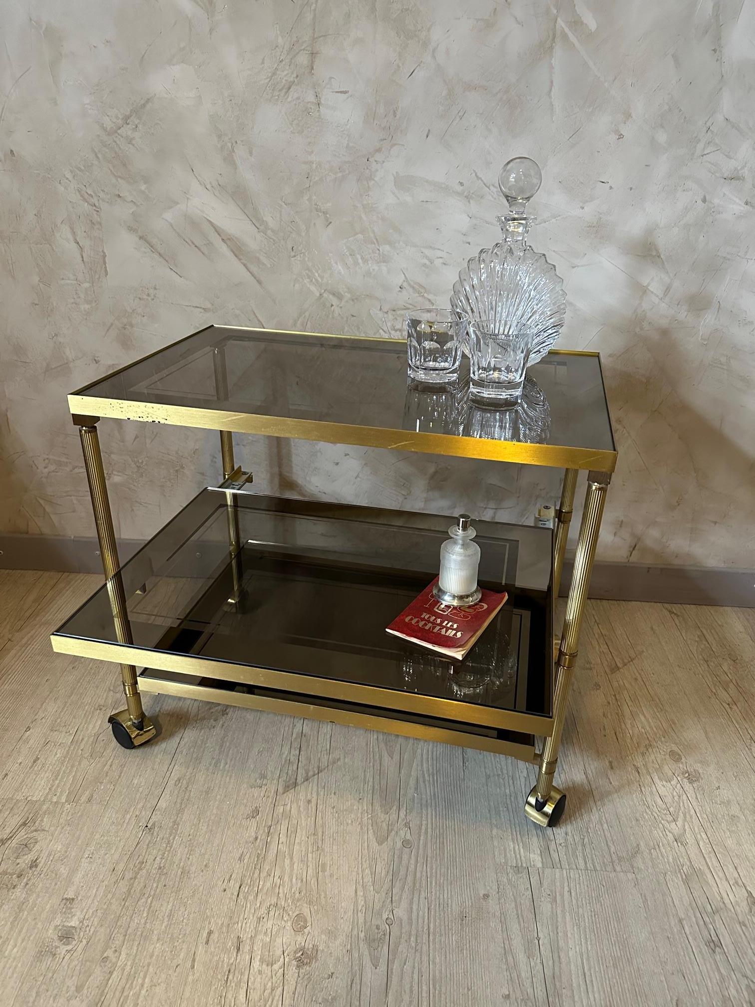 20th century French Brass and Glass Rolling Dessert Table, 1970s For Sale 6