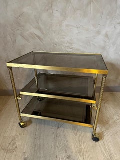 20th century French Brass and Glass Rolling Dessert Table, 1970s