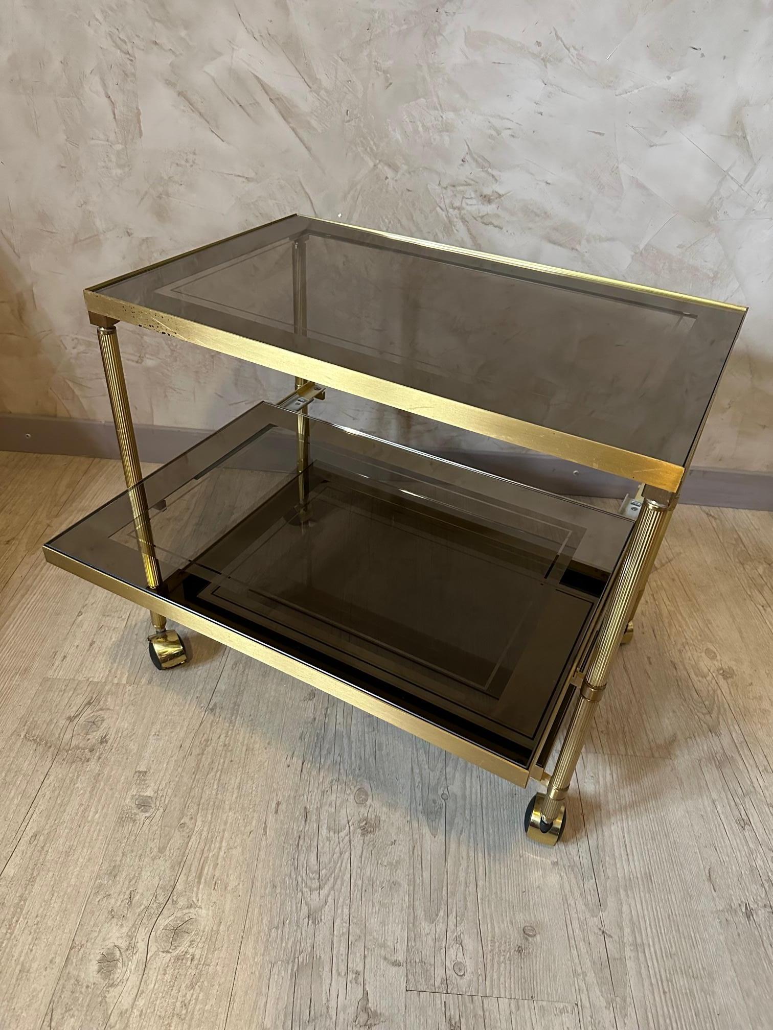 Late 20th Century 20th century French Brass and Glass Rolling Dessert Table, 1970s For Sale