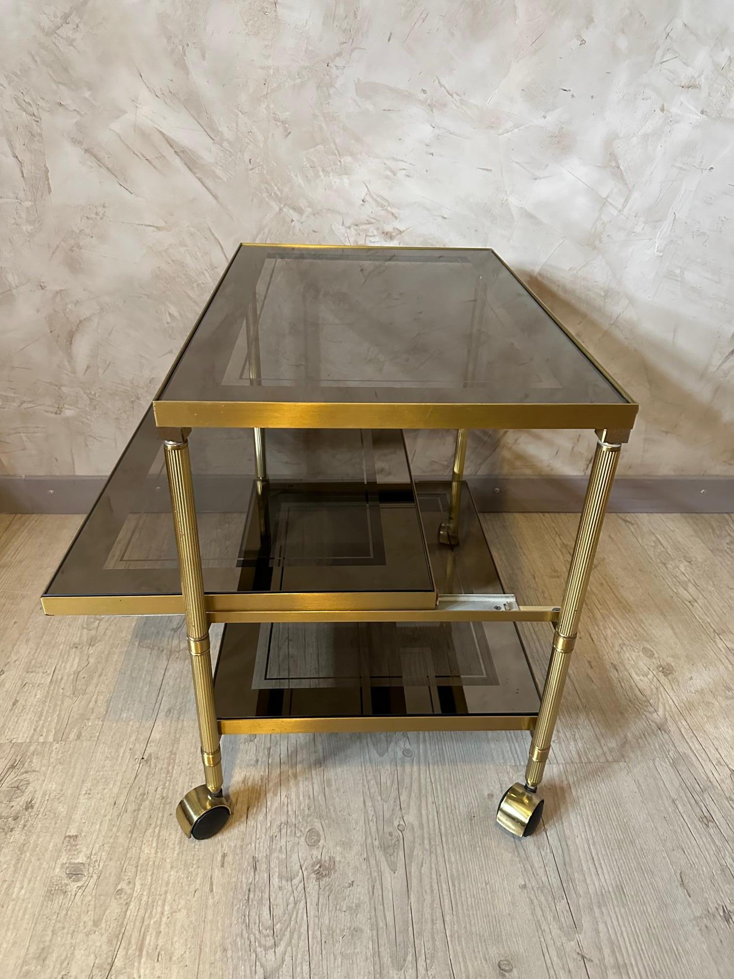 20th century French Brass and Glass Rolling Dessert Table, 1970s For Sale 2