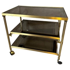 20th century French Brass and Glass Rolling Dessert Table, 1970s