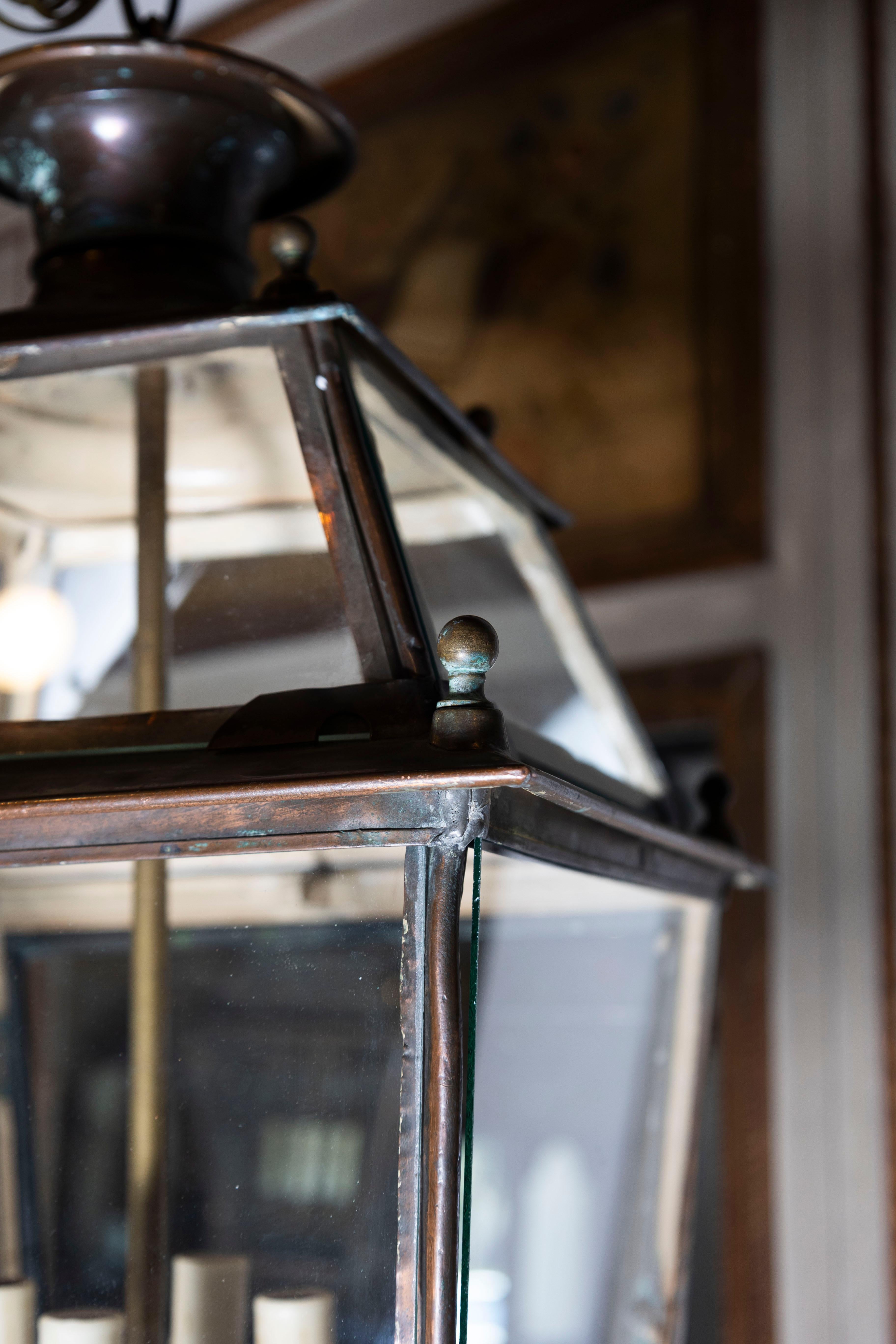 20th Century French Brass and Glass Tapered Lantern For Sale 7