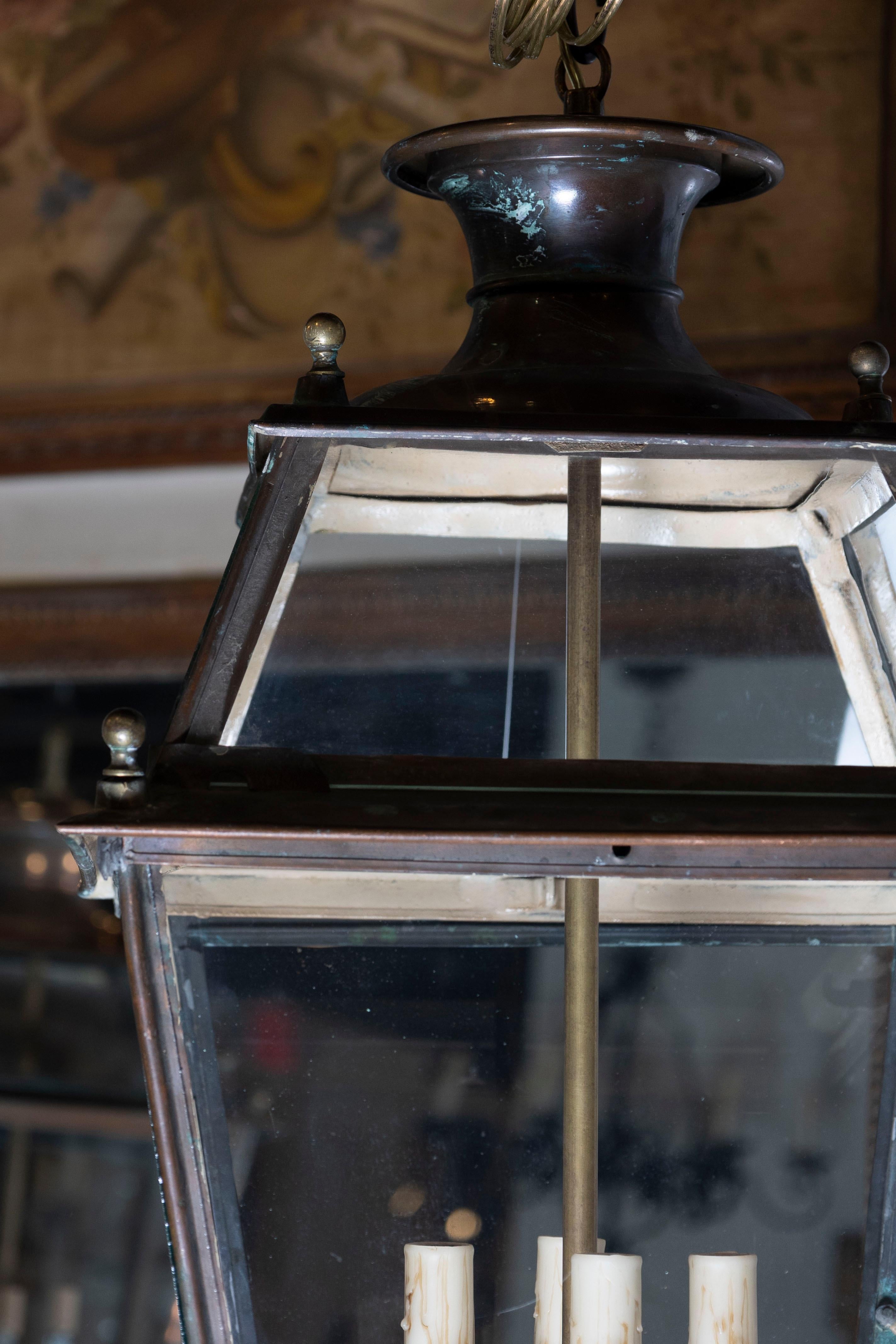 20th Century French Brass and Glass Tapered Lantern For Sale 5