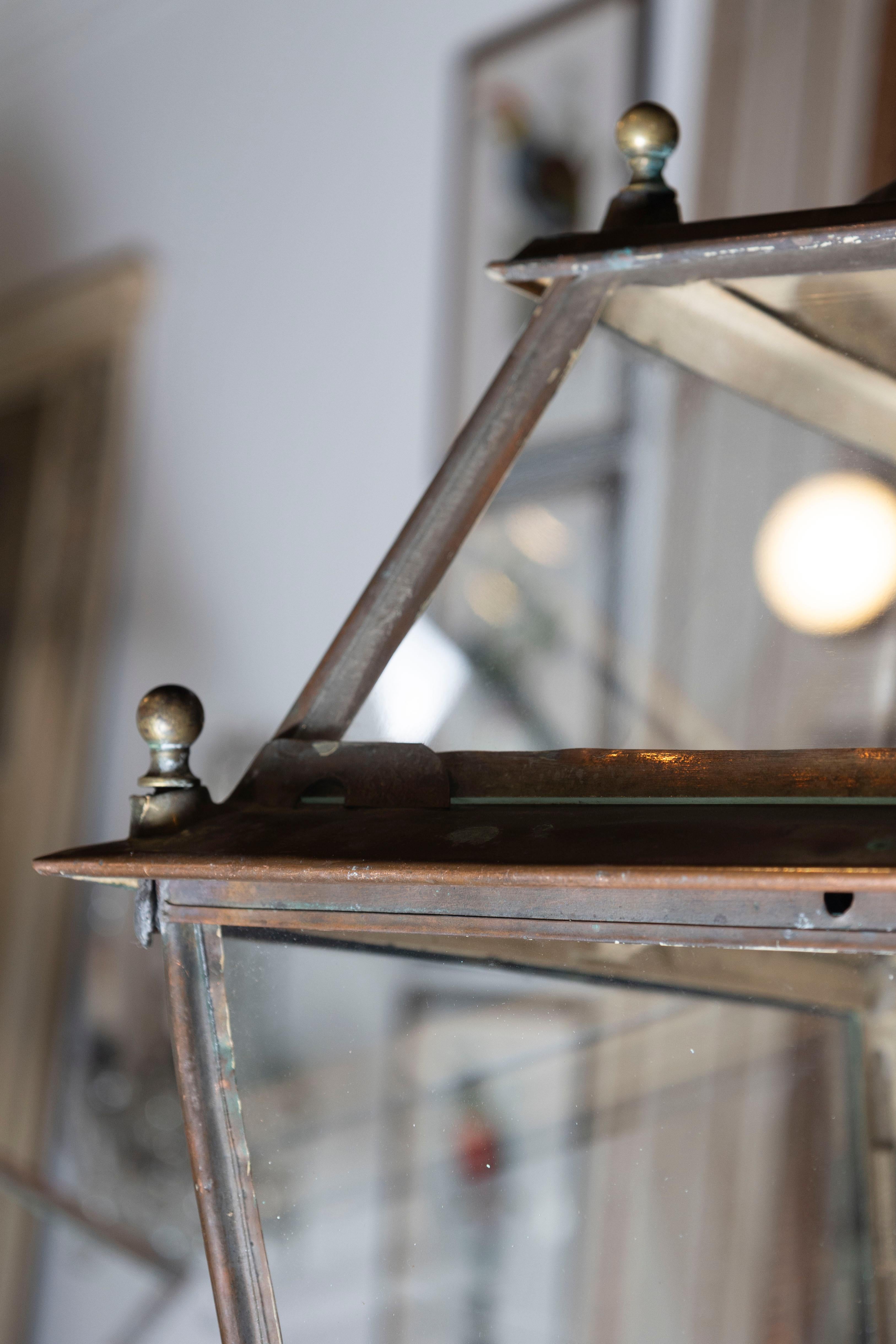 20th Century French Brass and Glass Tapered Lantern For Sale 6