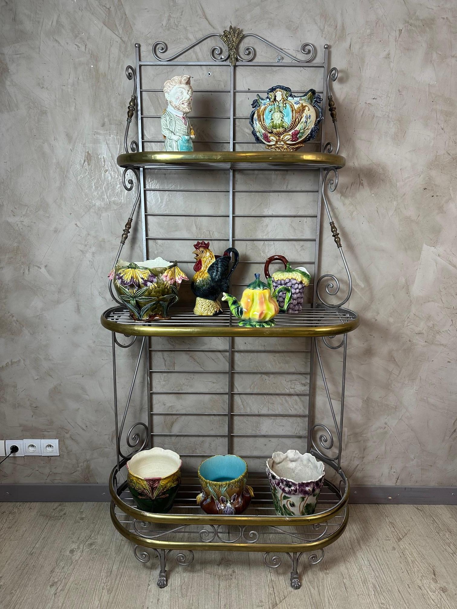 20th century French Brass and Metal Baker's Shelf, 1950s For Sale 12
