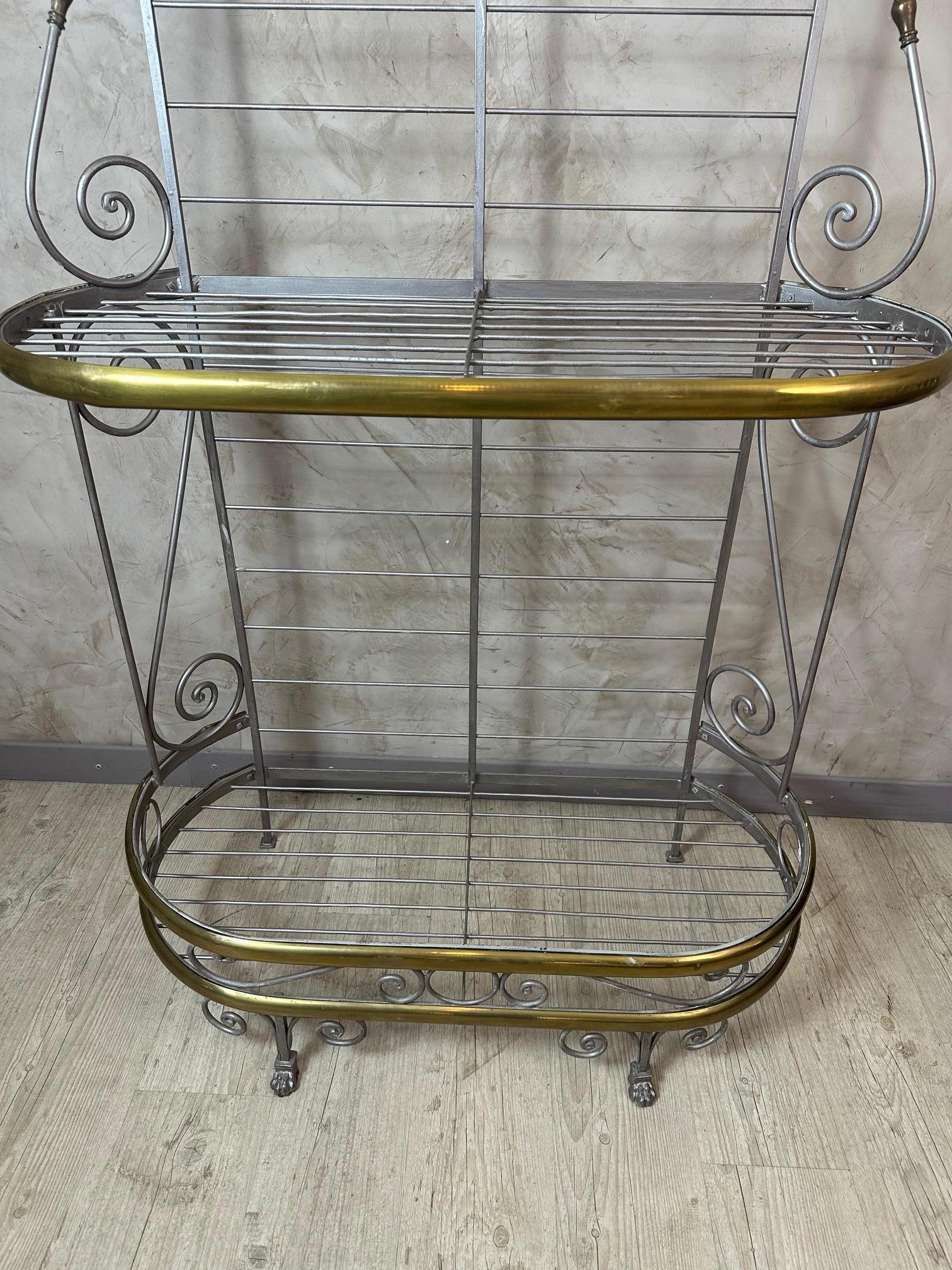 Mid-20th Century 20th century French Brass and Metal Baker's Shelf, 1950s For Sale