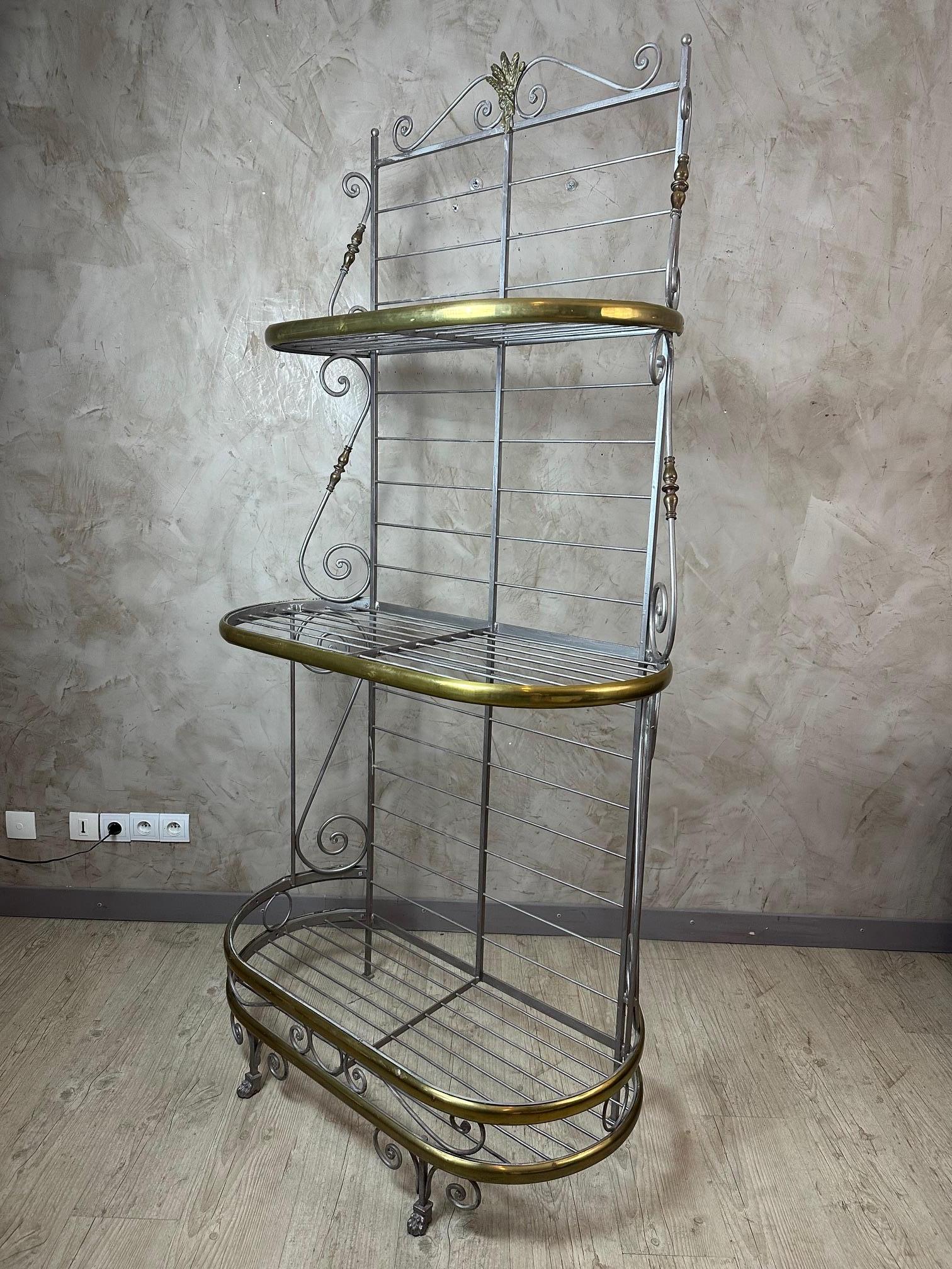 20th century French Brass and Metal Baker's Shelf, 1950s For Sale 3