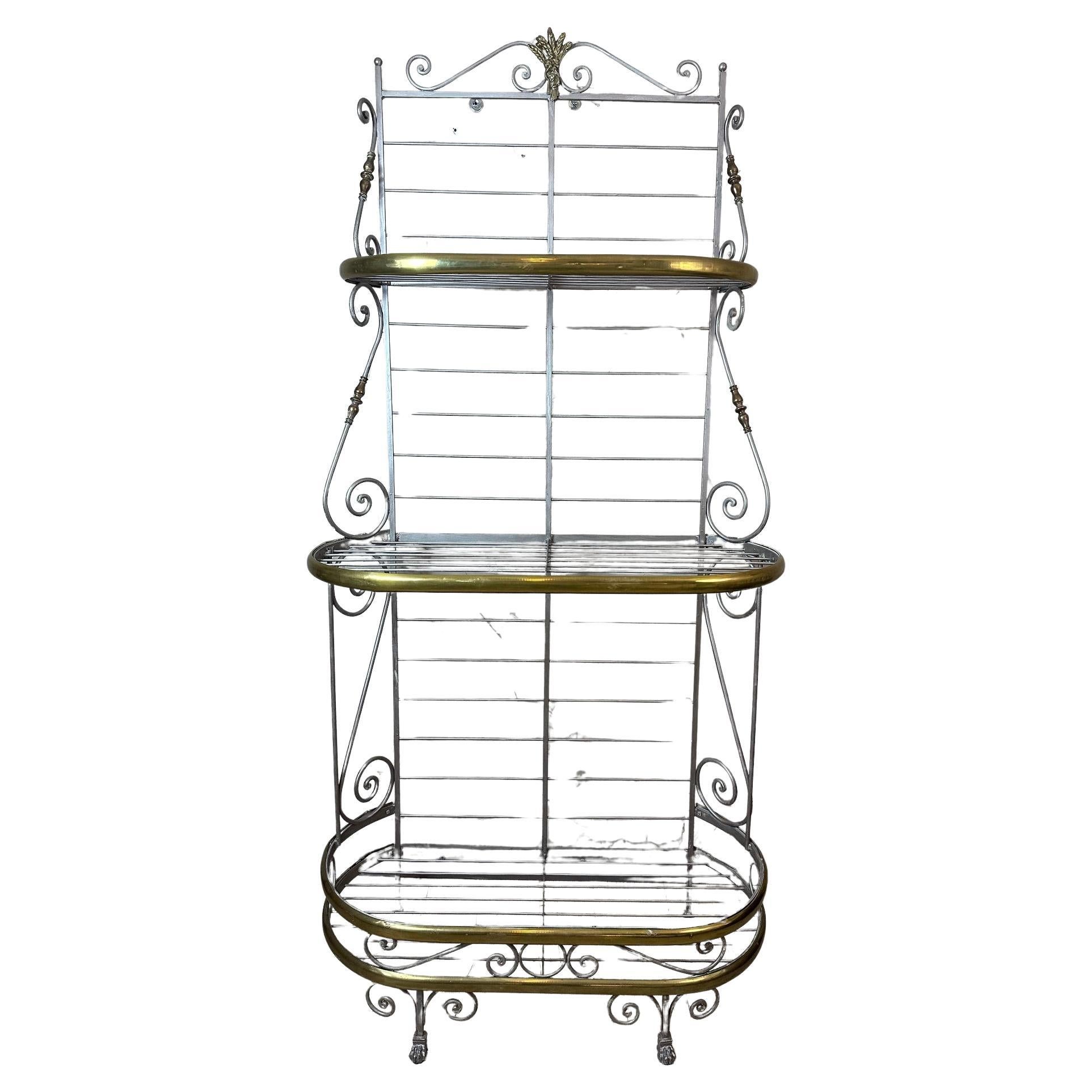 20th century French Brass and Metal Baker's Shelf, 1950s For Sale