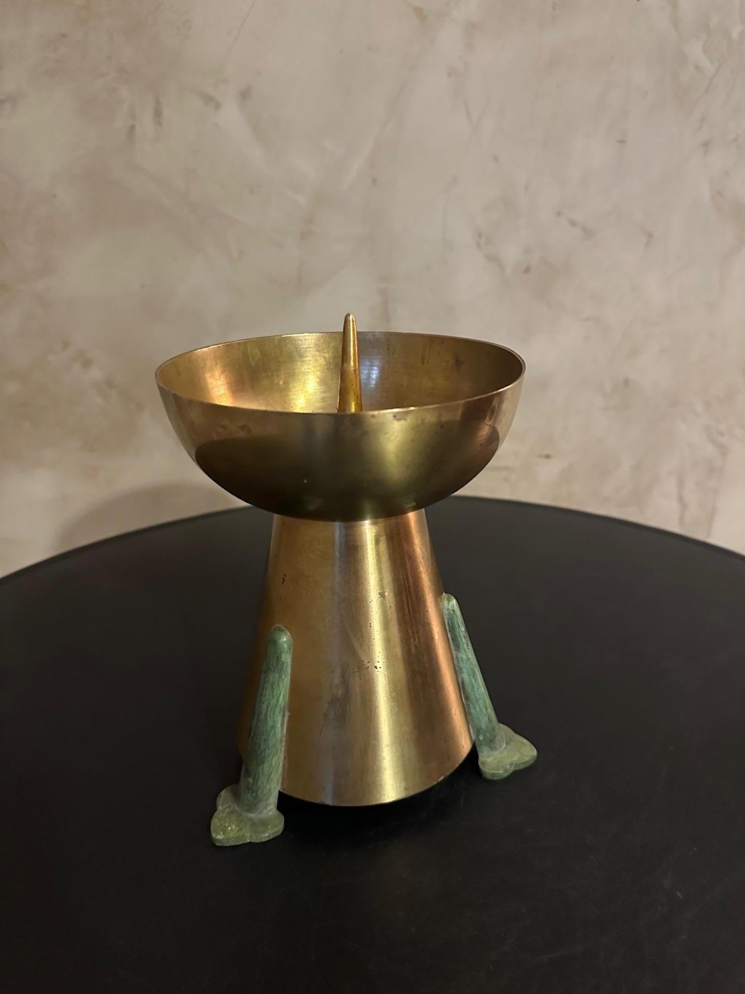 20th century French Brass and Metal Candlestick, 1950s In Good Condition For Sale In LEGNY, FR