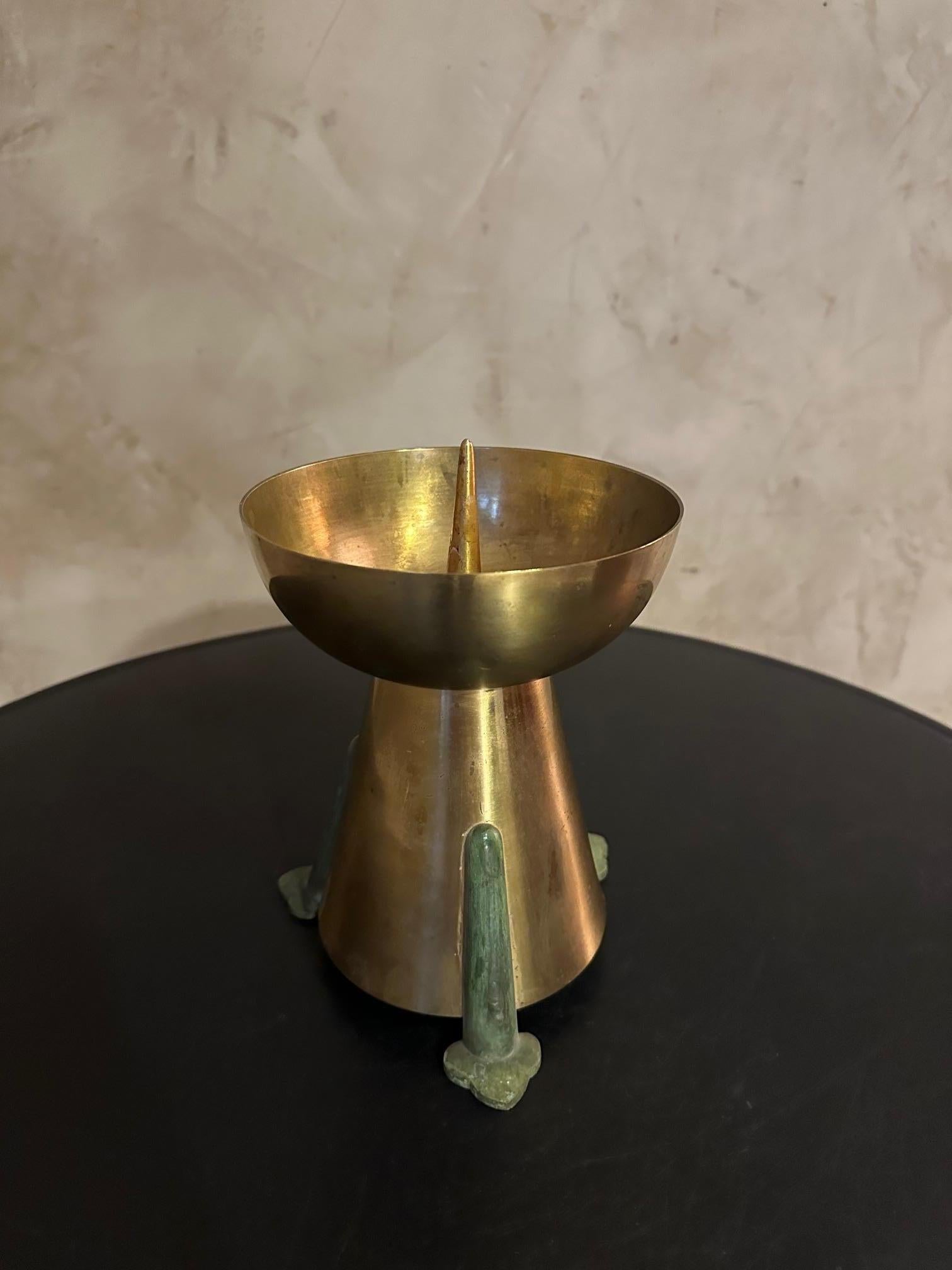 Mid-20th Century 20th century French Brass and Metal Candlestick, 1950s For Sale