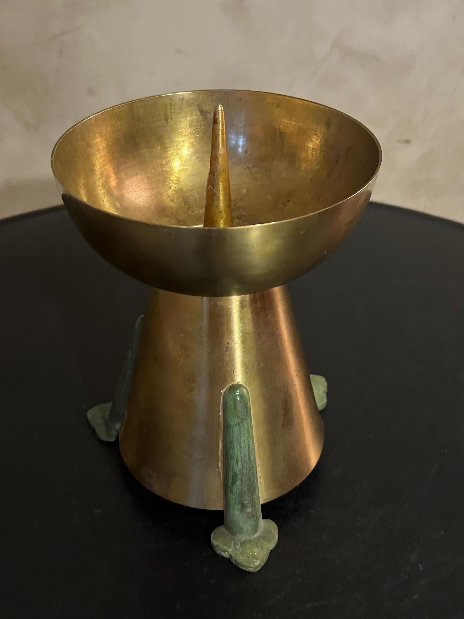 20th century French Brass and Metal Candlestick, 1950s For Sale 1