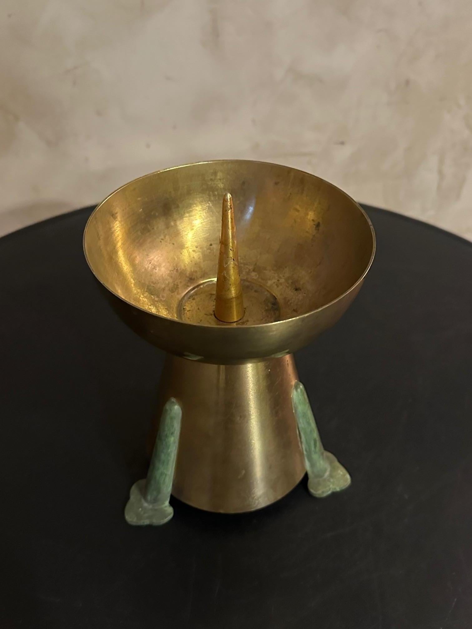 20th century French Brass and Metal Candlestick, 1950s For Sale 2
