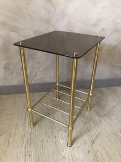 20th Century French Brass and Mirror Side Table, 1970s