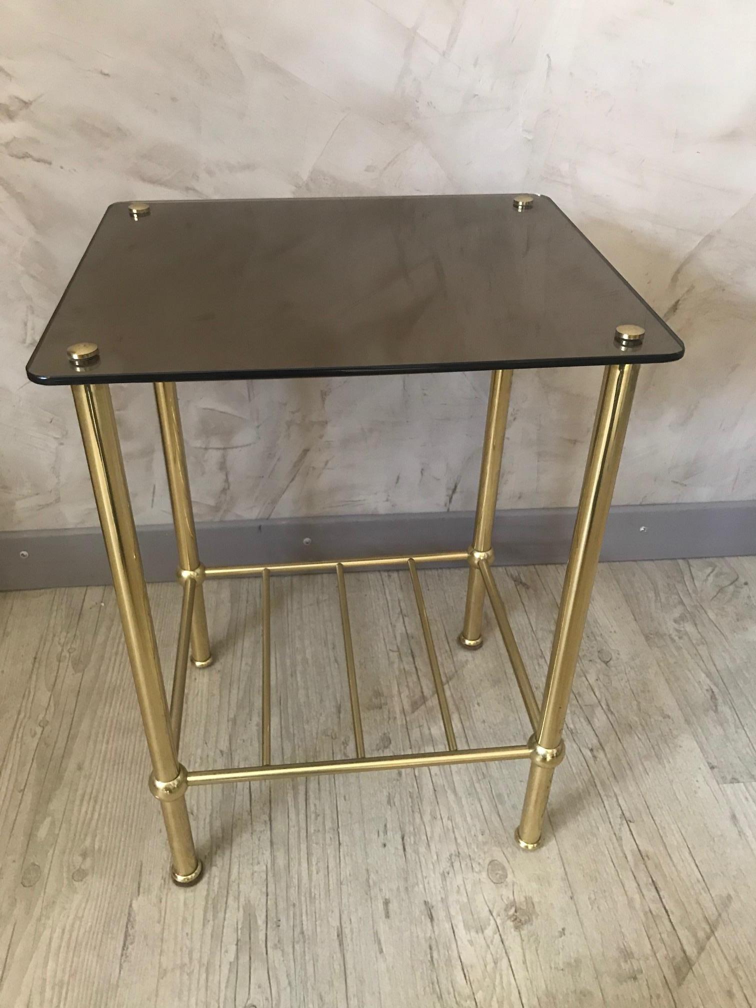 Late 20th Century 20th Century French Brass and Mirror Side Table, 1970s For Sale