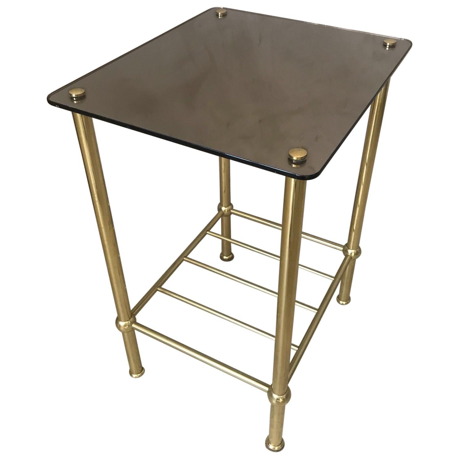 20th Century French Brass and Mirror Side Table, 1970s