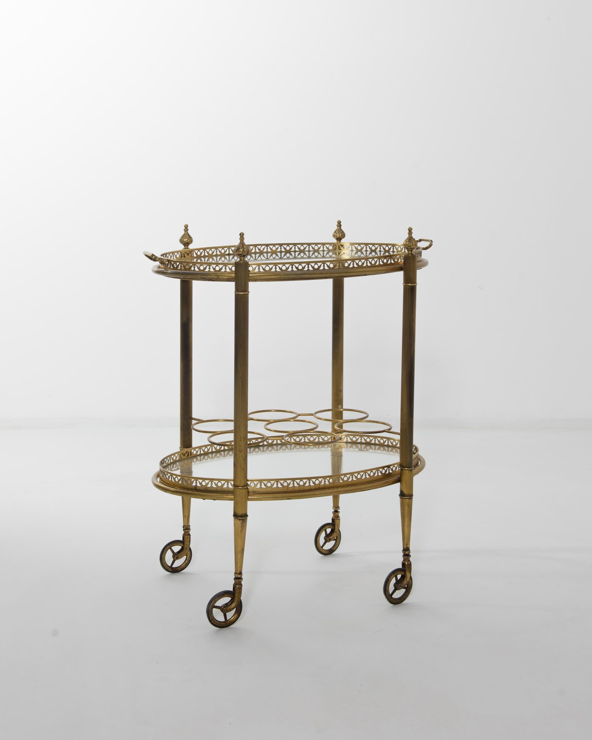 20th Century French Brass Bar Cart In Good Condition In High Point, NC