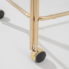 20th Century French Brass Bar Cart with Glass Top on Wheels