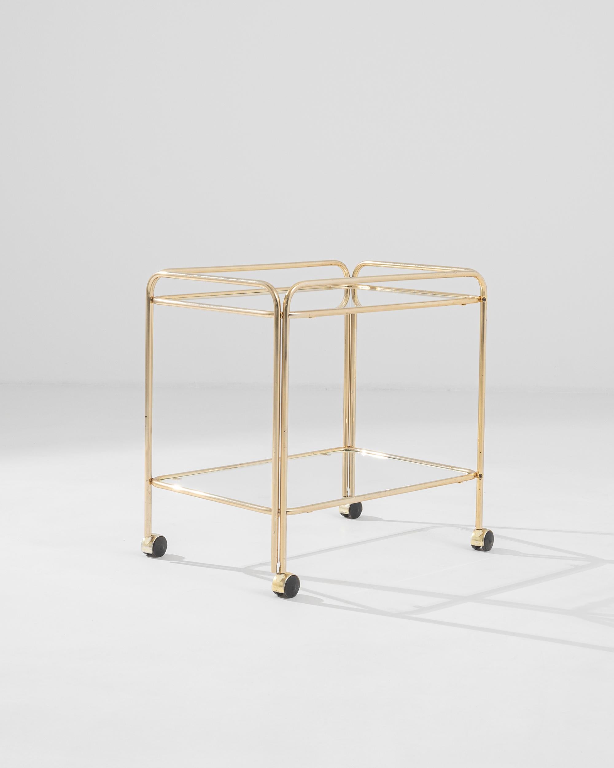 20th Century French Brass Bar Cart with Glass Top on Wheels For Sale 1