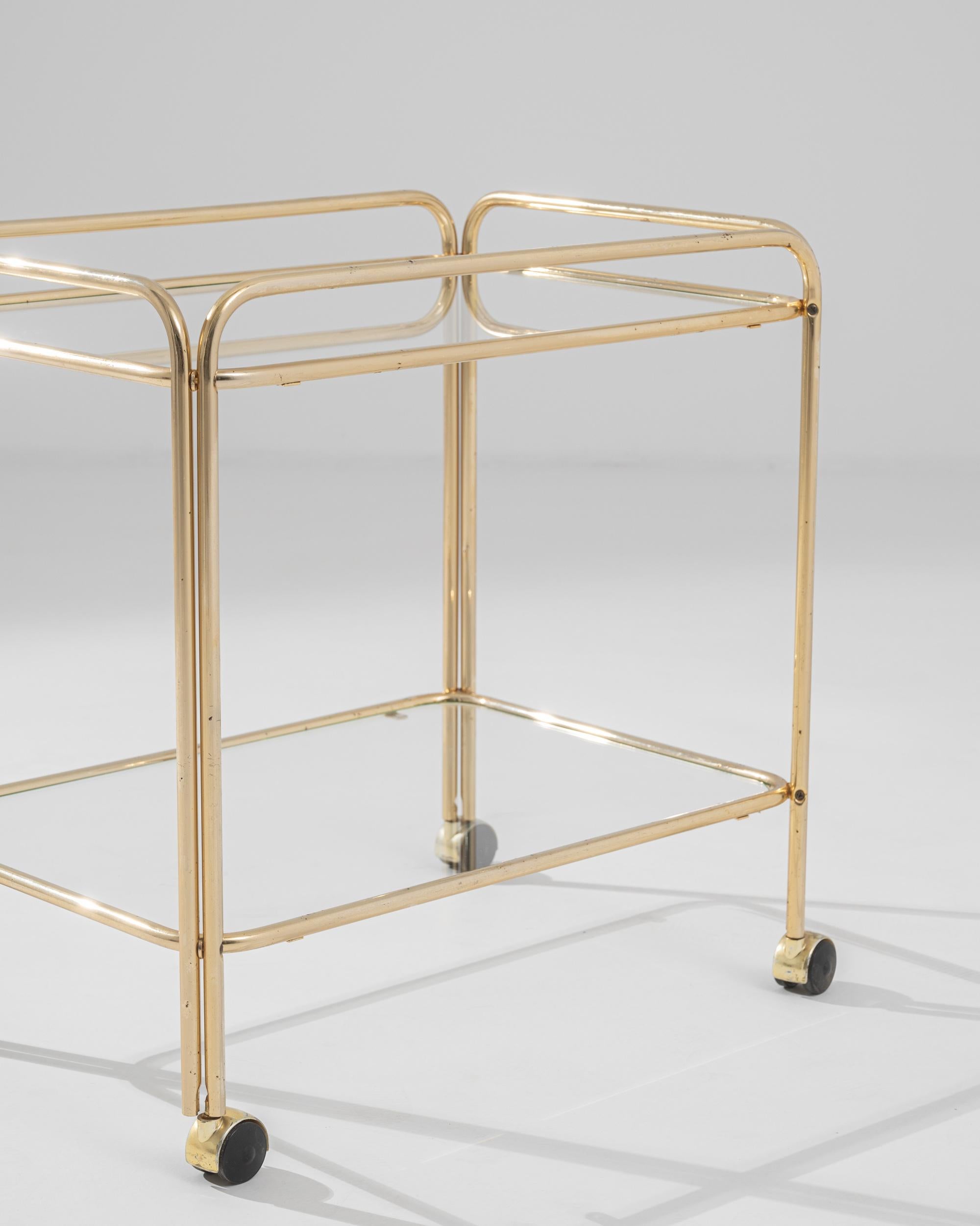 20th Century French Brass Bar Cart with Glass Top on Wheels For Sale 3