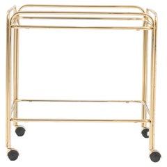 Vintage 20th Century French Brass Bar Cart with Glass Top on Wheels