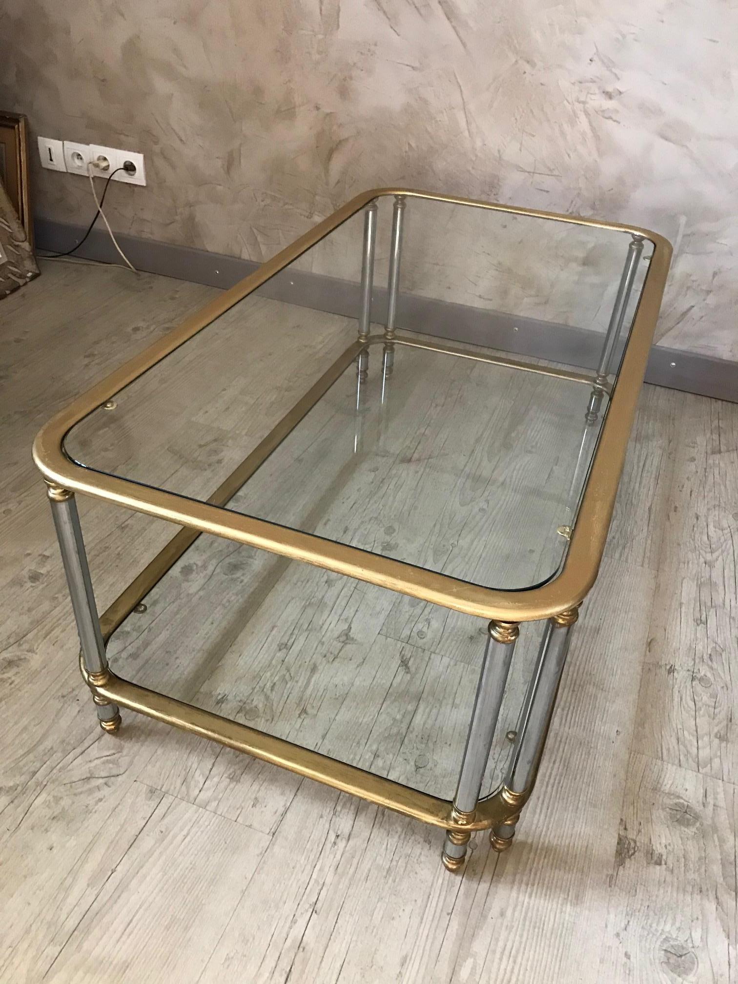 20th Century French Brass, Chromed Metal and Glass Coffee Table, 1970s 1