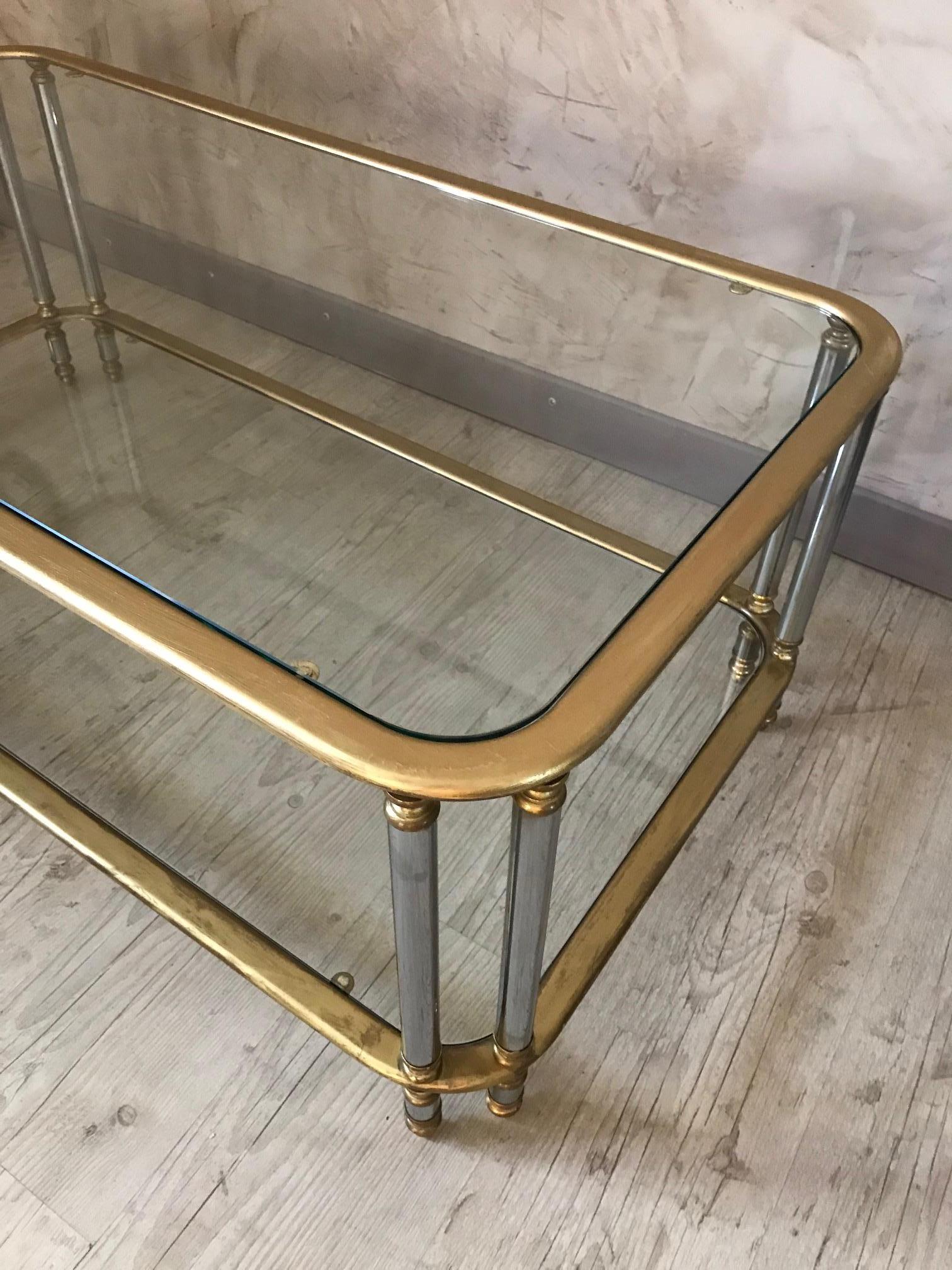 20th Century French Brass, Chromed Metal and Glass Coffee Table, 1970s 3