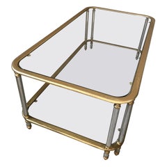20th Century French Brass, Chromed Metal and Glass Coffee Table, 1970s