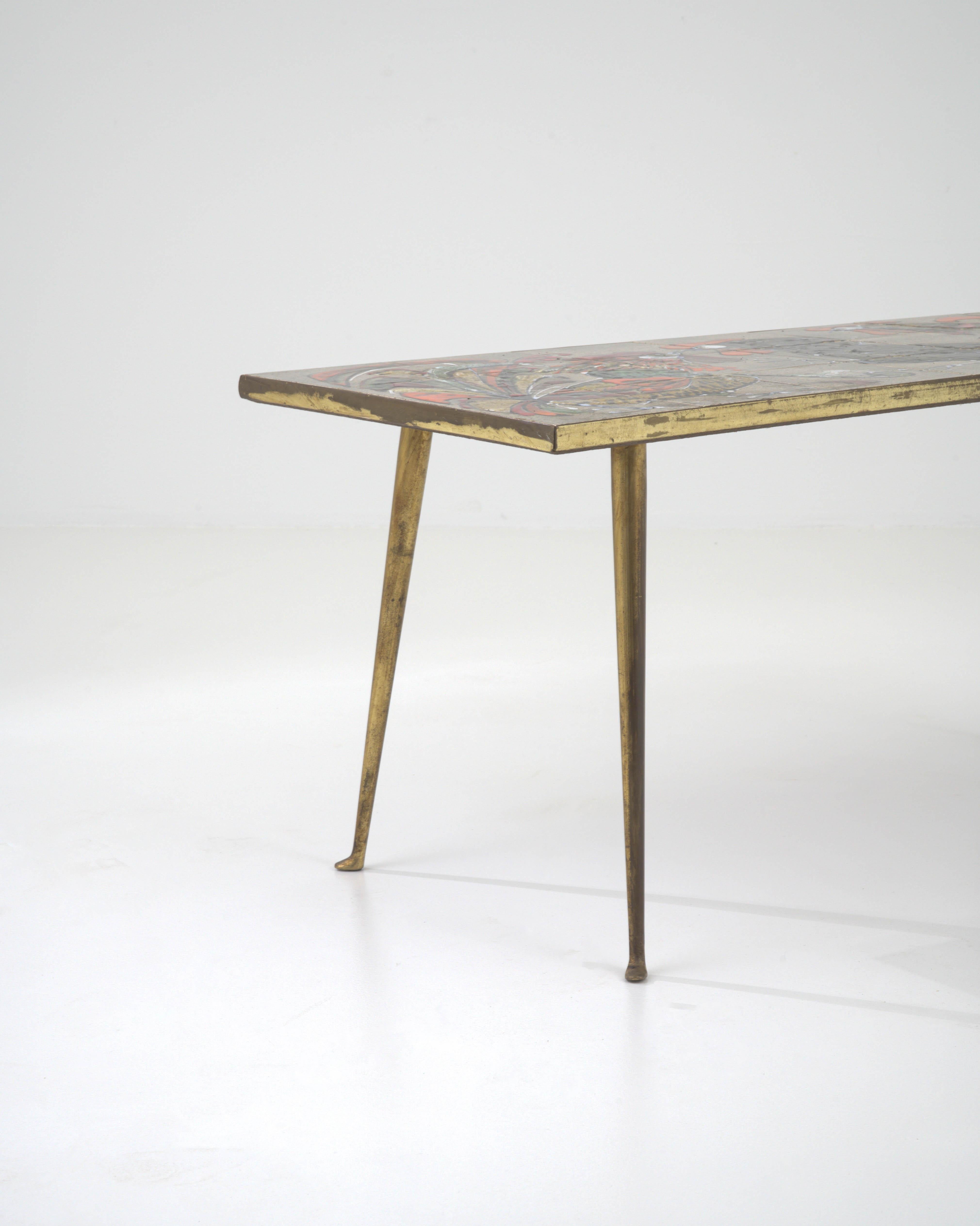 20th Century French Brass Coffee Table With Ceramic Top For Sale 2