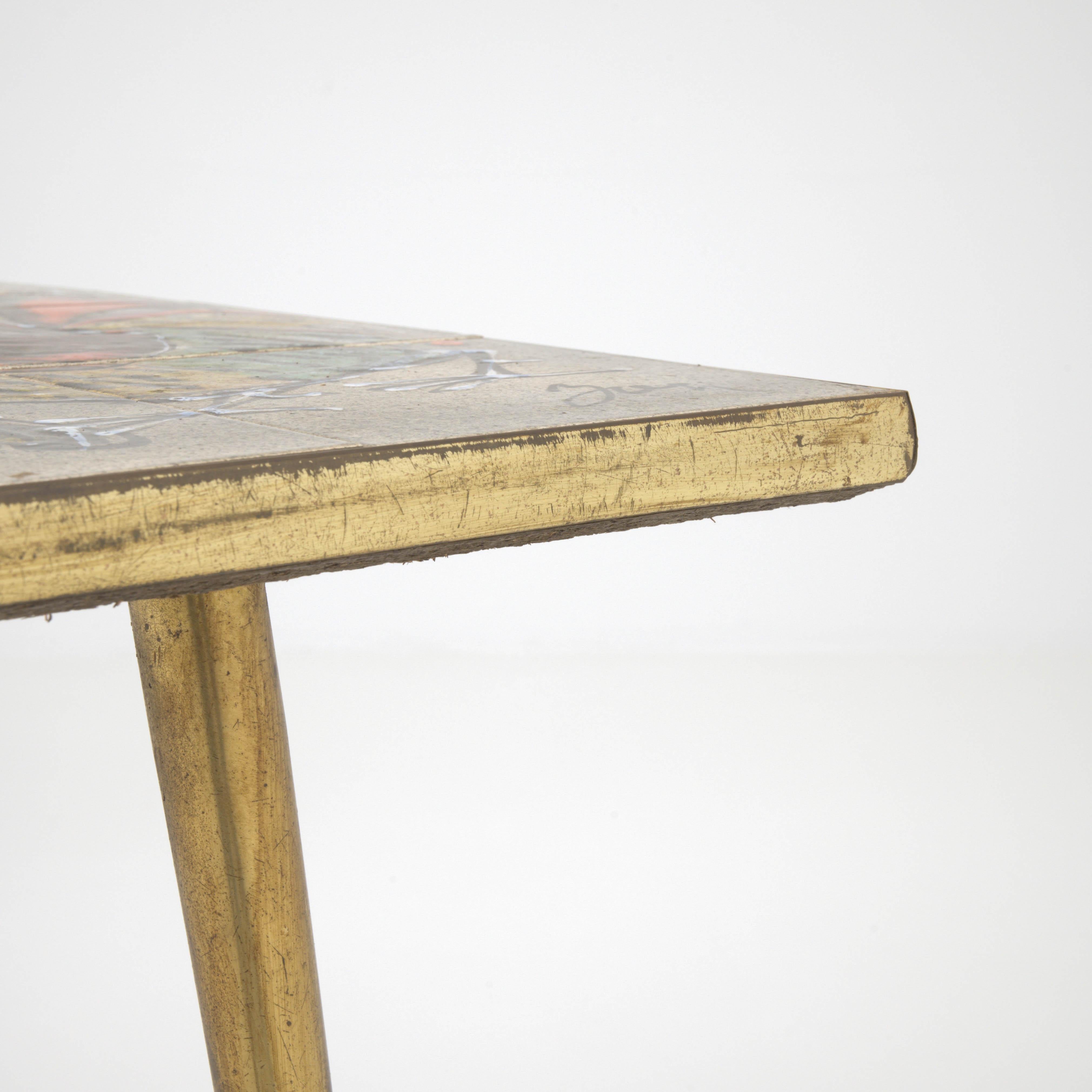 20th Century French Brass Coffee Table With Ceramic Top For Sale 5