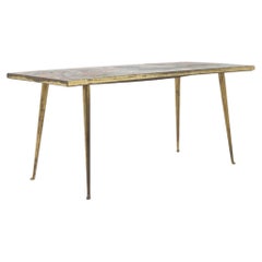 20th Century French Brass Coffee Table With Ceramic Top