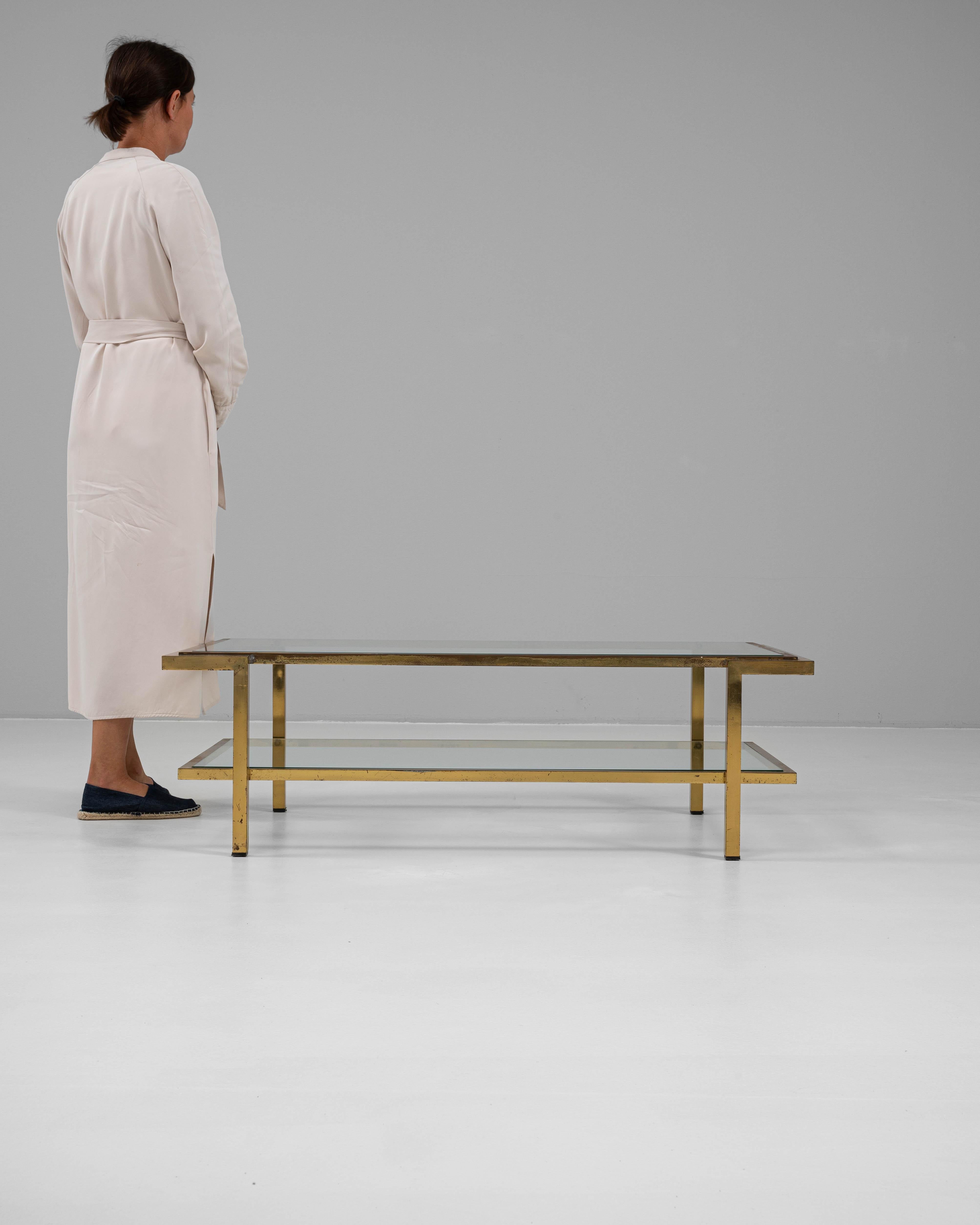 20th Century French Brass Coffee Table With Glass Top In Good Condition For Sale In High Point, NC