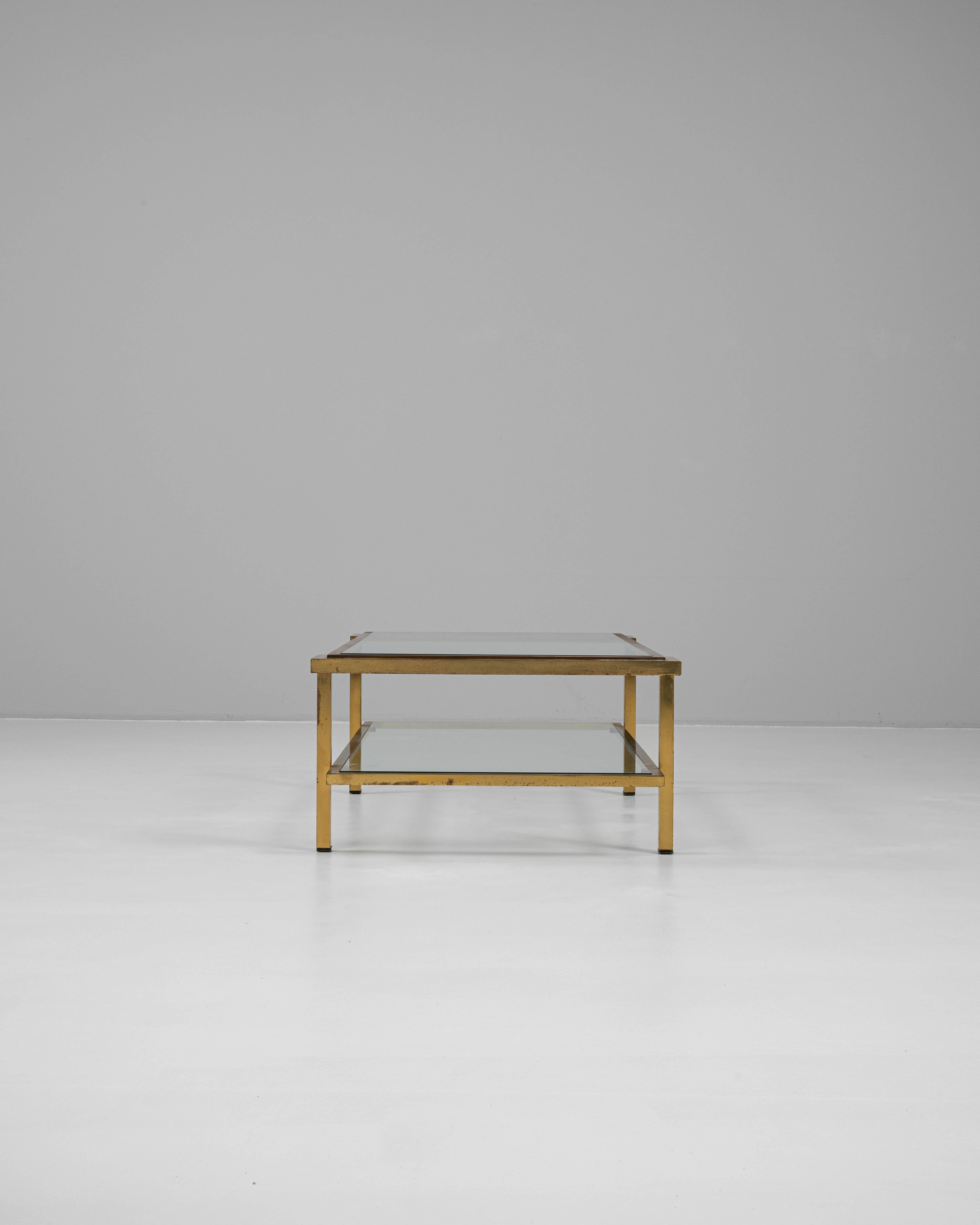 20th Century French Brass Coffee Table With Glass Top For Sale 1