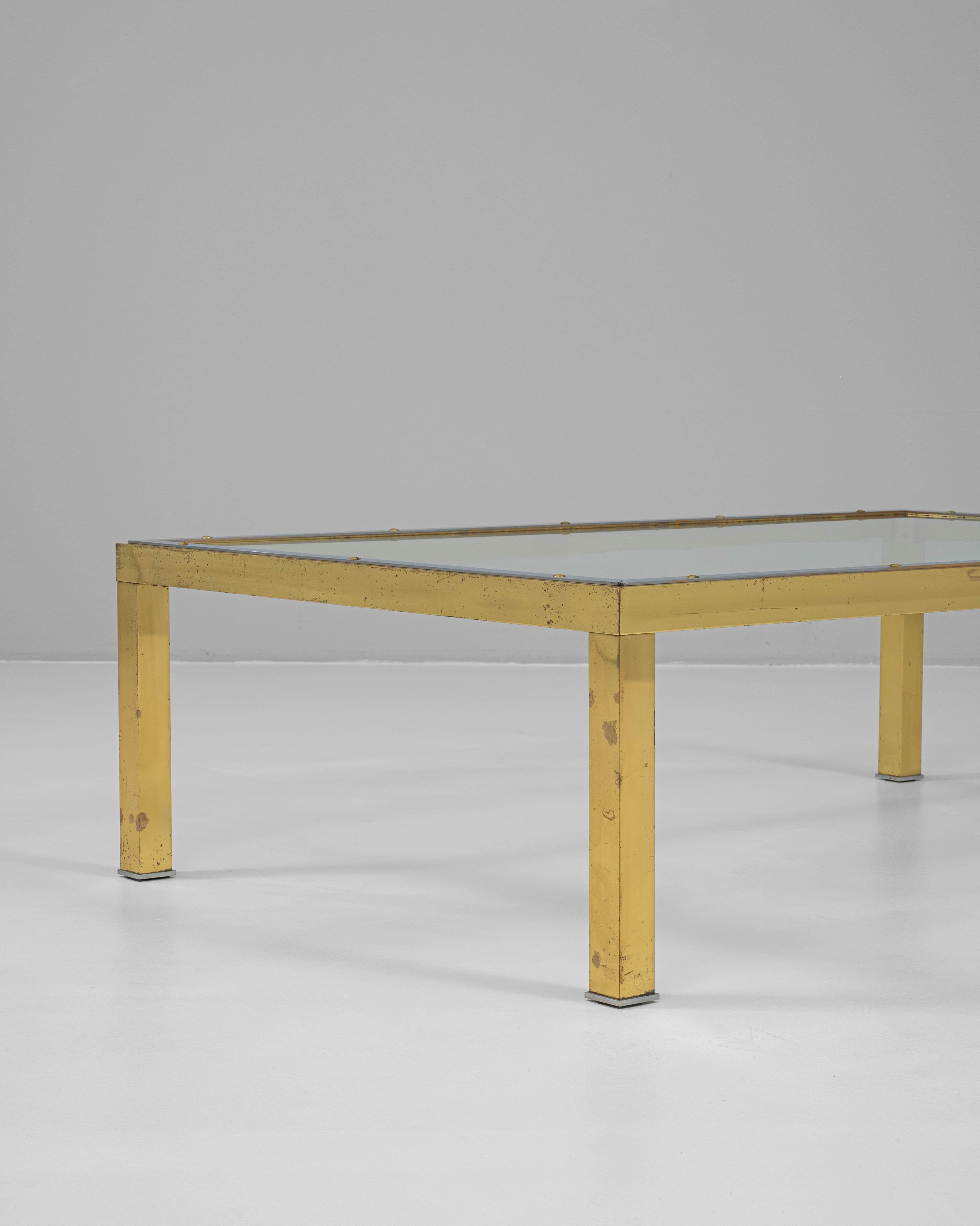 20ième siècle Table basse en laiton du 20e siècle avec plateau en verre en vente