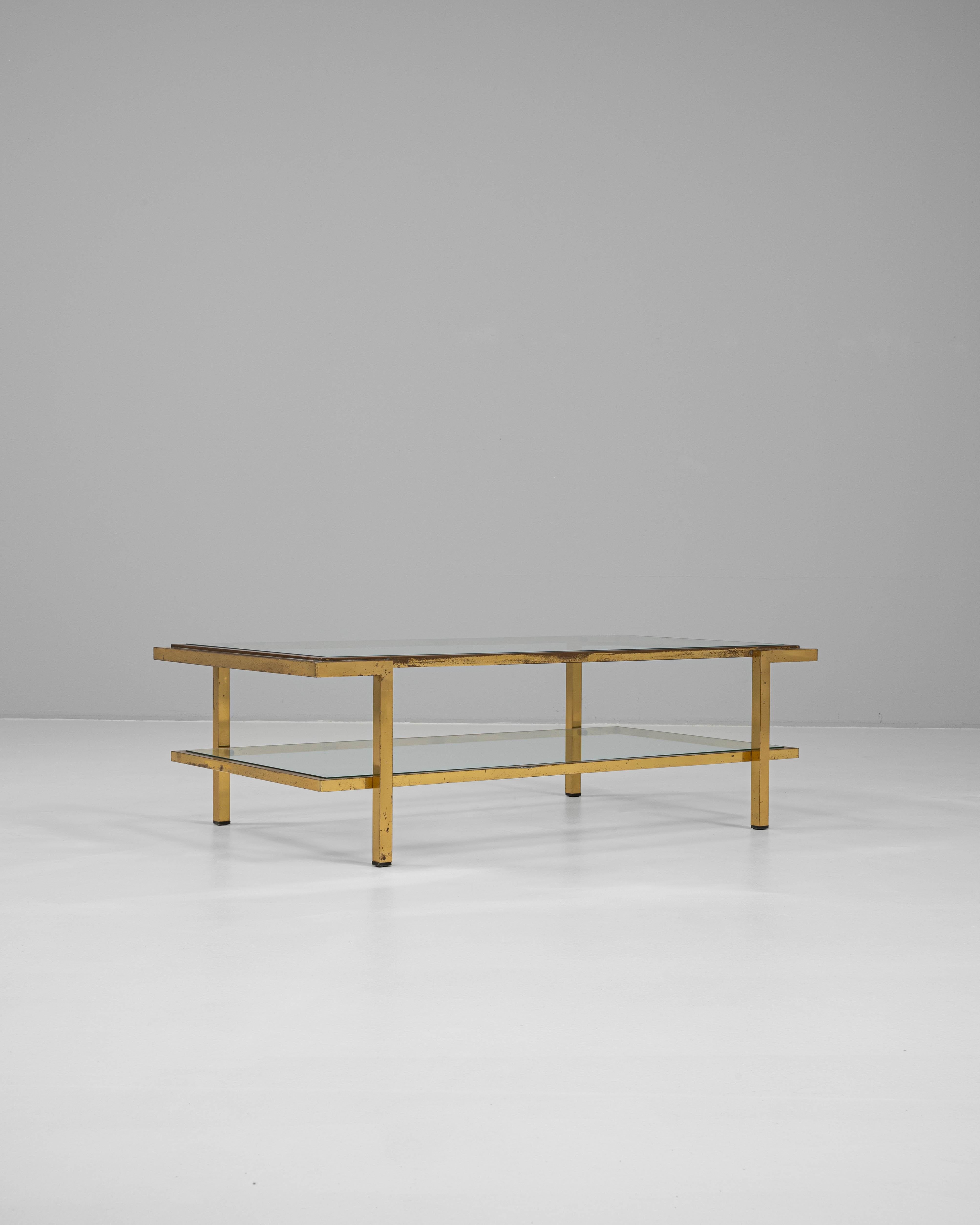 20th Century French Brass Coffee Table With Glass Top For Sale 2