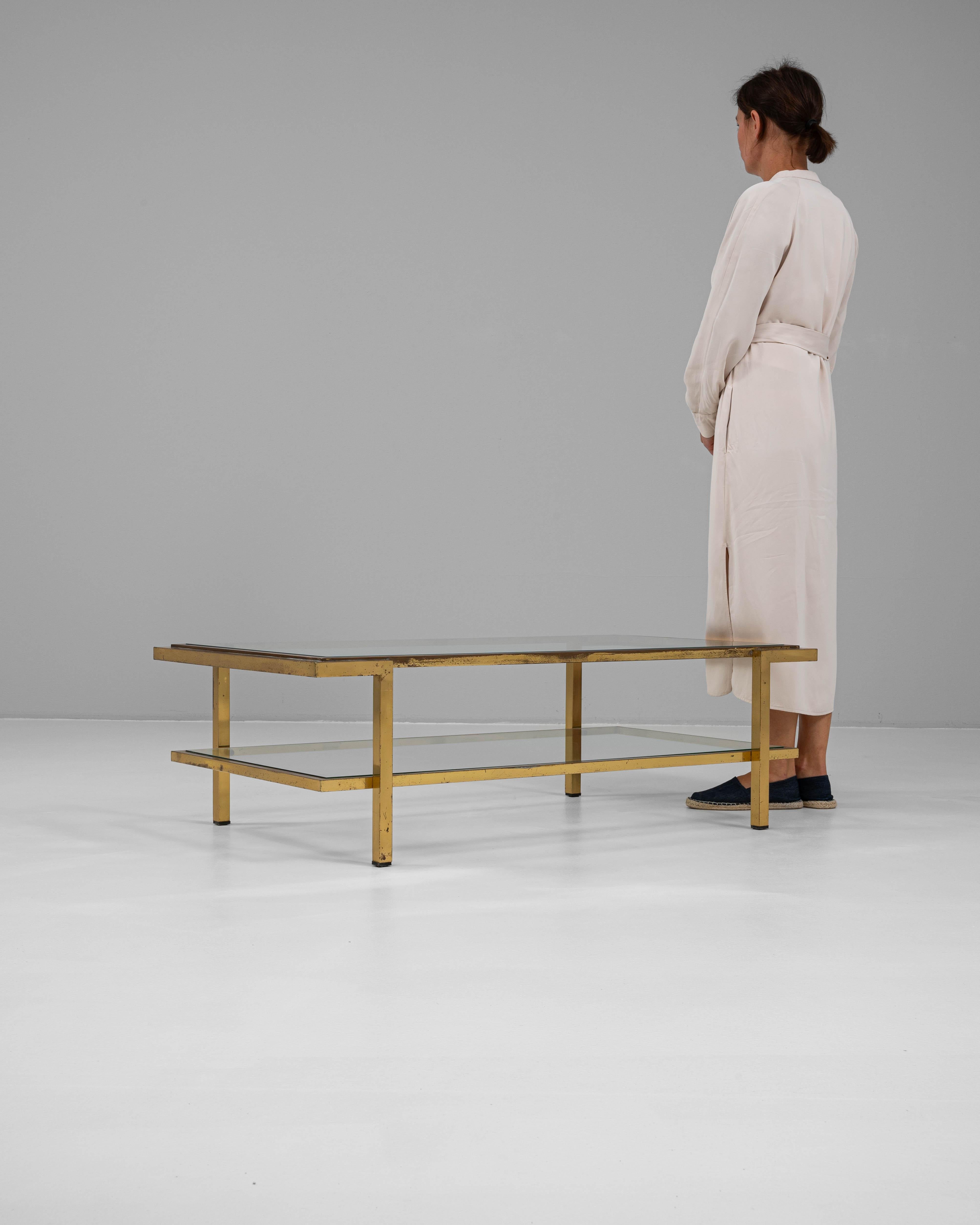20th Century French Brass Coffee Table With Glass Top For Sale 3